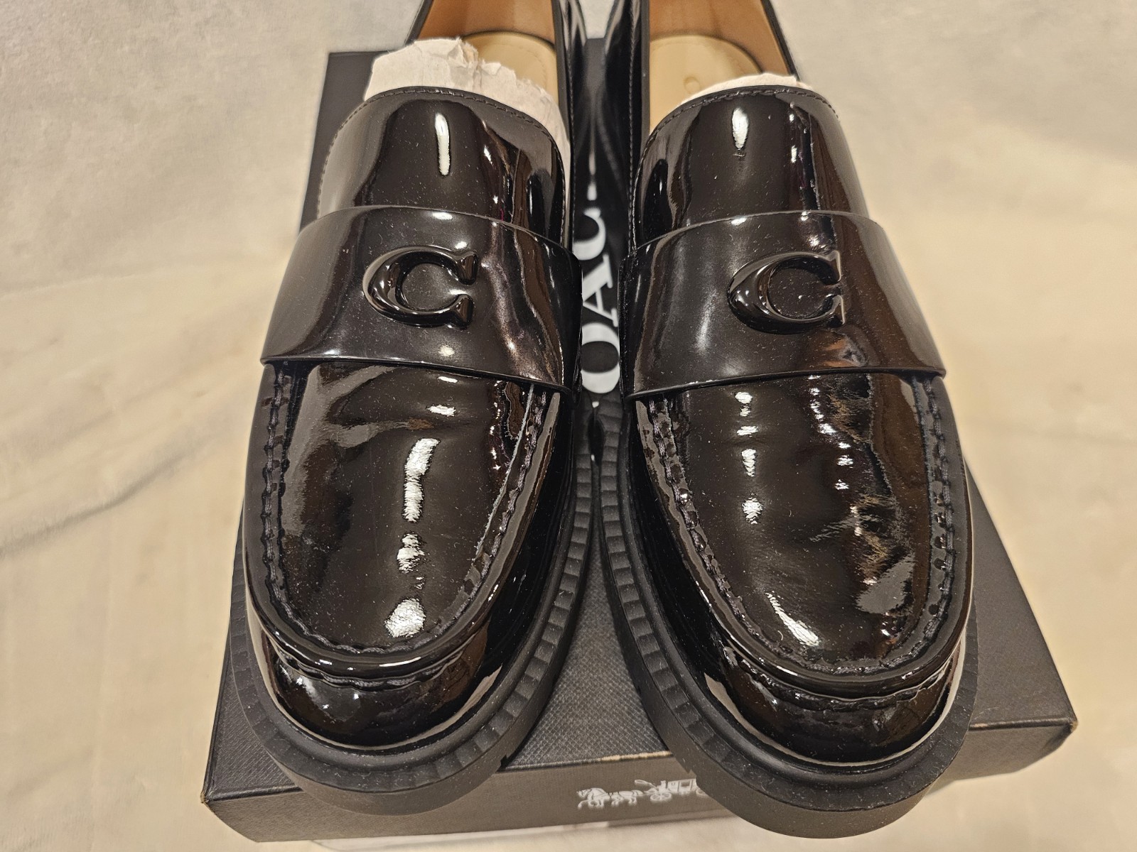Coach Leah Black Patent Leather Loafer Women’s Sz 9B CM752 90s Inspired New