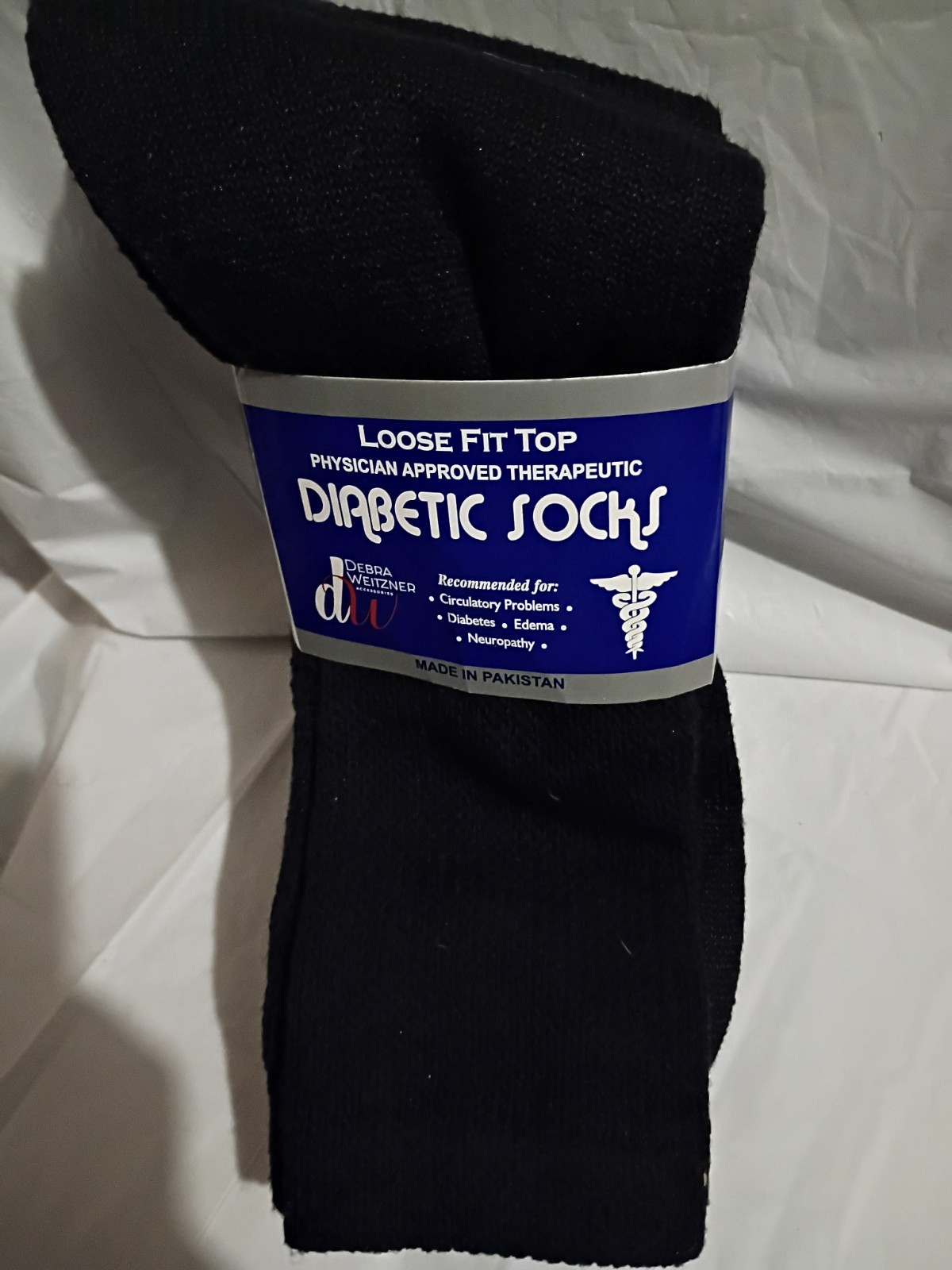 Debra Weitzner Therapeutic Loose Fit Crew Socks Black Men’s Size 10-13 Cotton B…