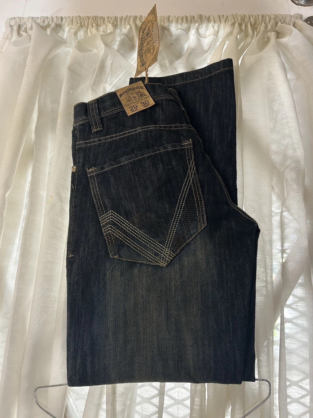 South Pole Jeans Mens Black Loose Straight Leg Opening Waist Low 29 30