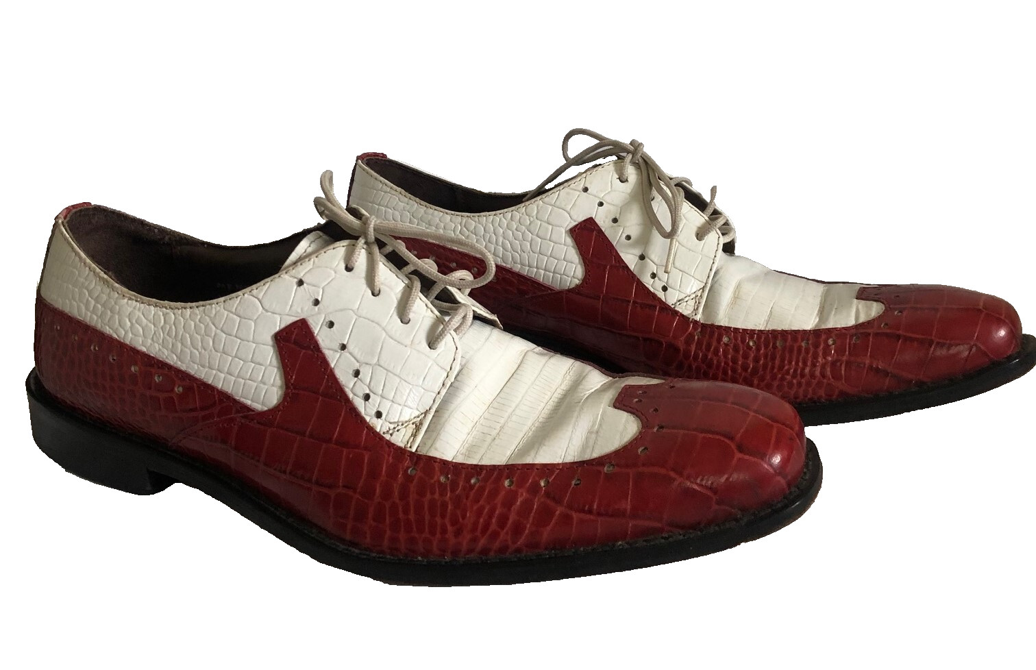 VTG Stacy Adams India Croc Emboss Leather Red & White Wingtip Oxfords 9 M