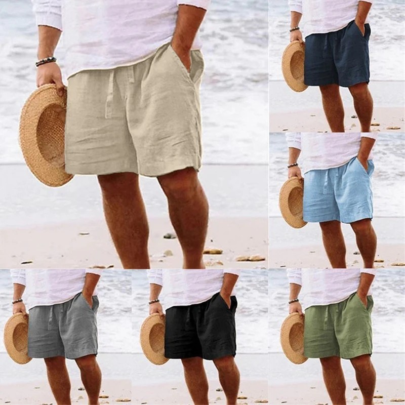 Men’s Cotton Linen Lightweight Gym Beach Shorts for Summer Casual Fit Pants