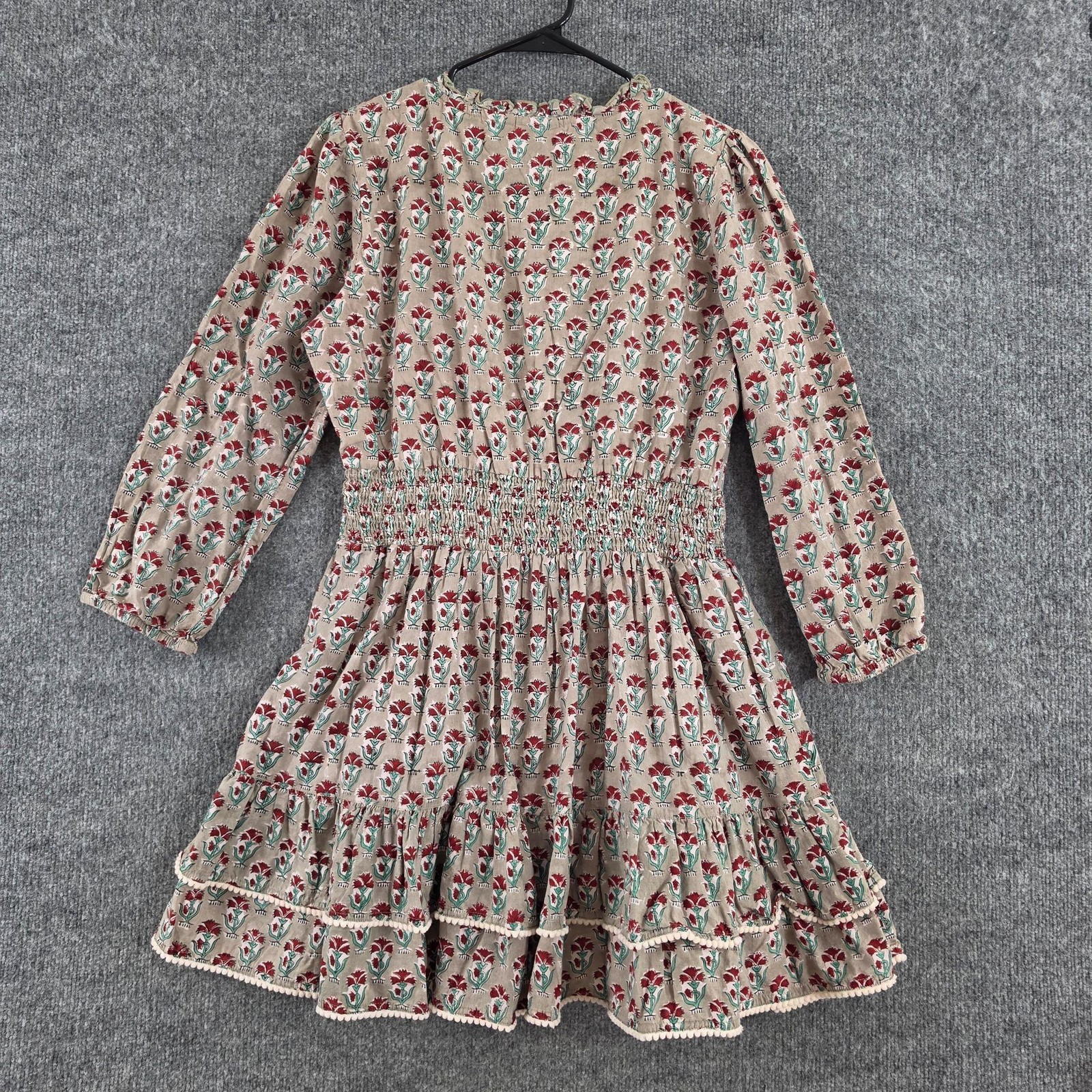 Madison Mathews Dress Large Floral Smocked Mini Ruffle Boho Prairie Cottagecore
