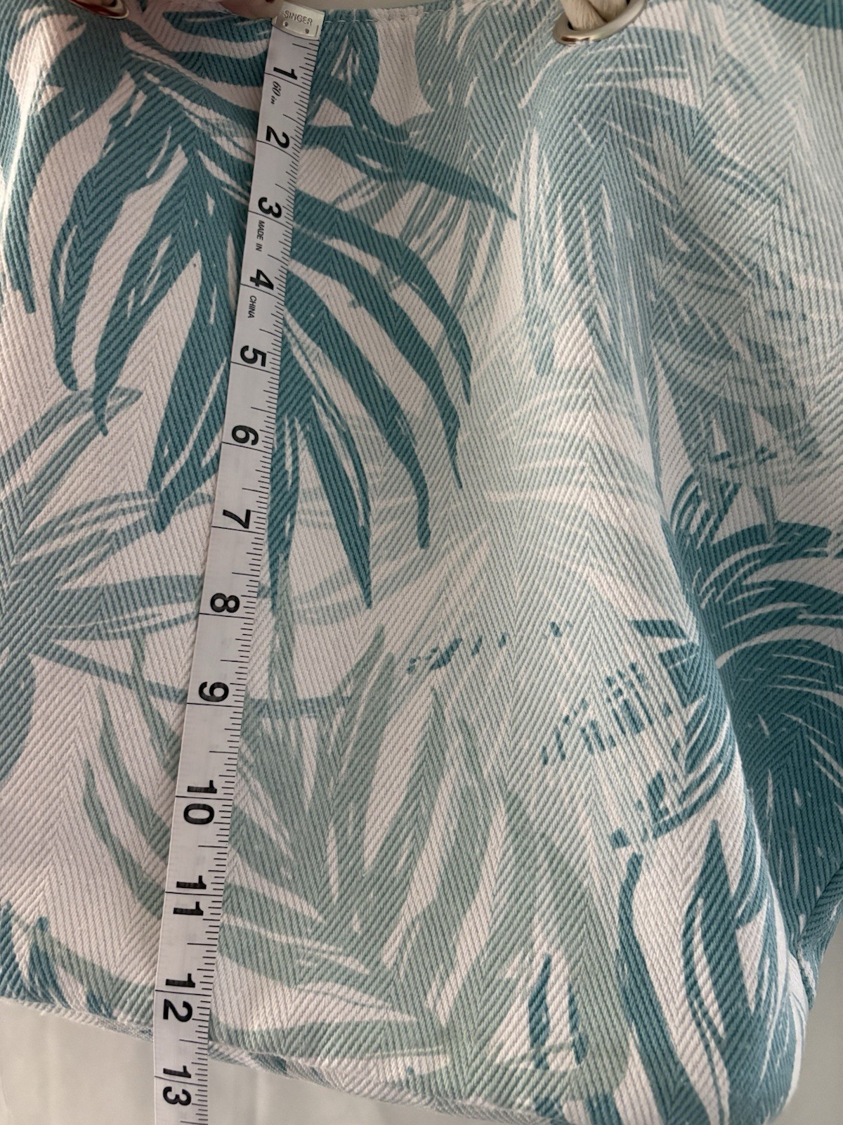 West Loop Tote Bag Tropical Palm Leaf Leaves Rope Handles Durable Fabric Teal Wh