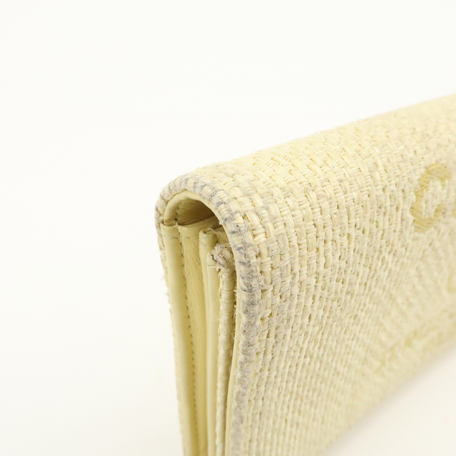 CHANEL Deauville COCO Mark Raffia Leather Long Wallet Yellow Authentic Used F/S