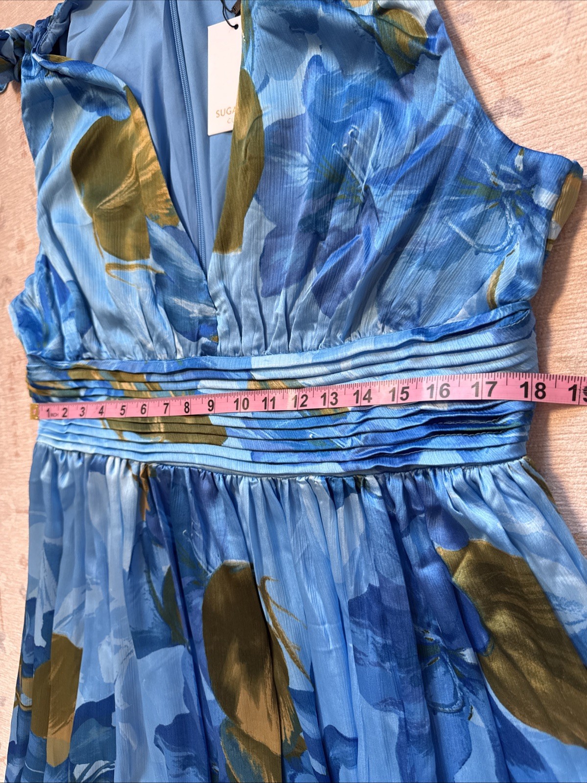 Sugarlips Neiva Blue Floral Descanso Pleated Maxi Dress 1X Flowy Romantic Garden