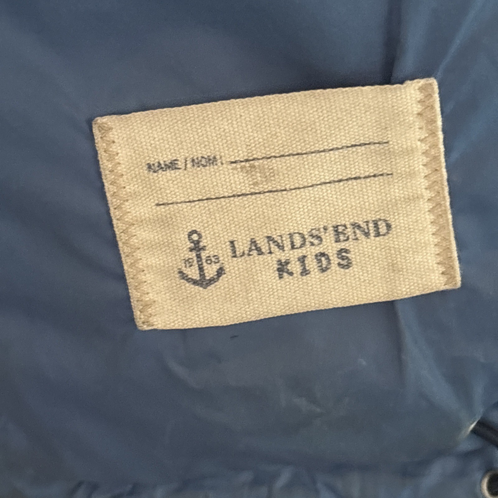 LAND’S END HOODED~80% DOWPUFFY JACKET KIDS~SZ M10-12~SKY BLUE ~3 ZIPPED POCKETS.