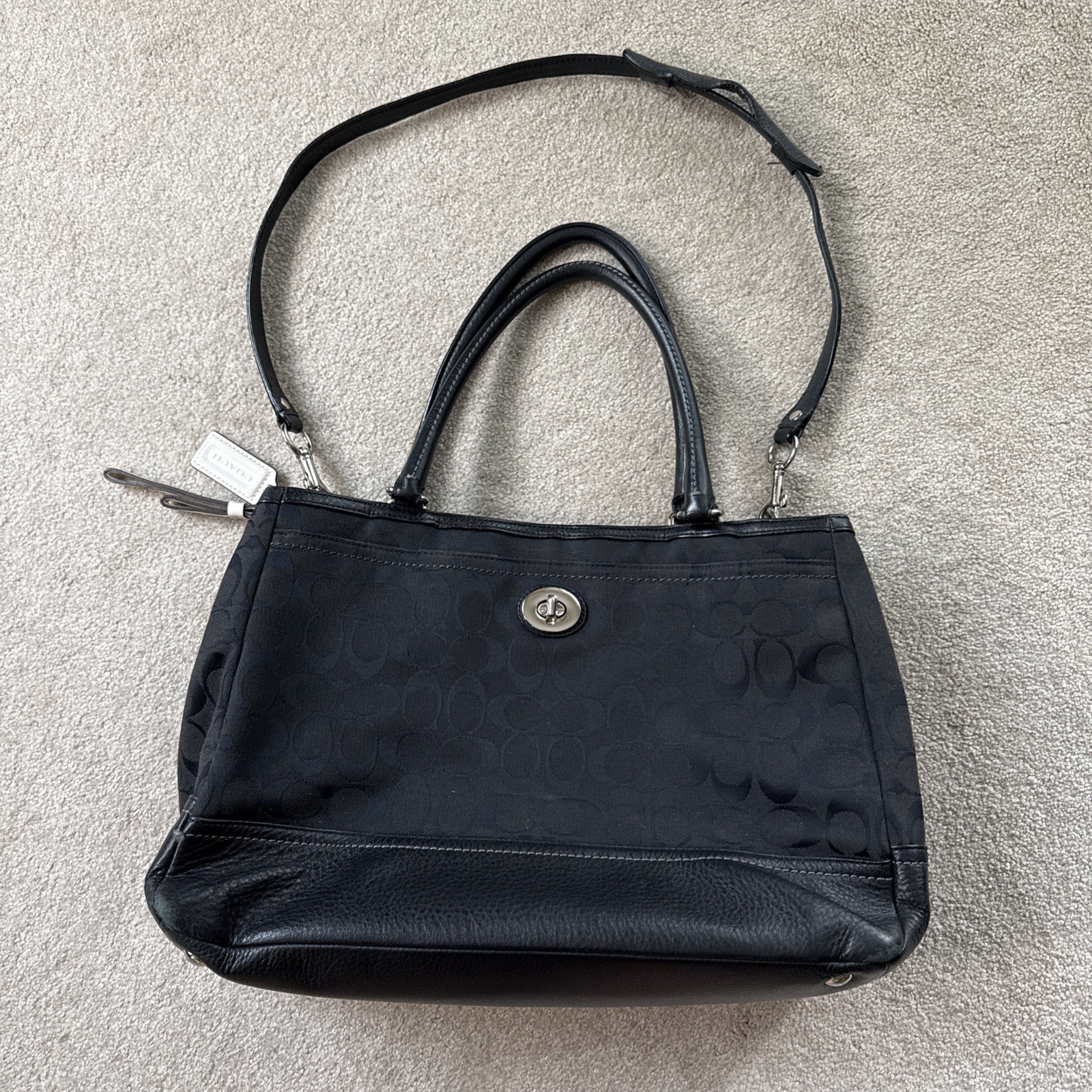 Coach Park Signature Large Carryall Satchel Black Jacquard Canvas F23292
