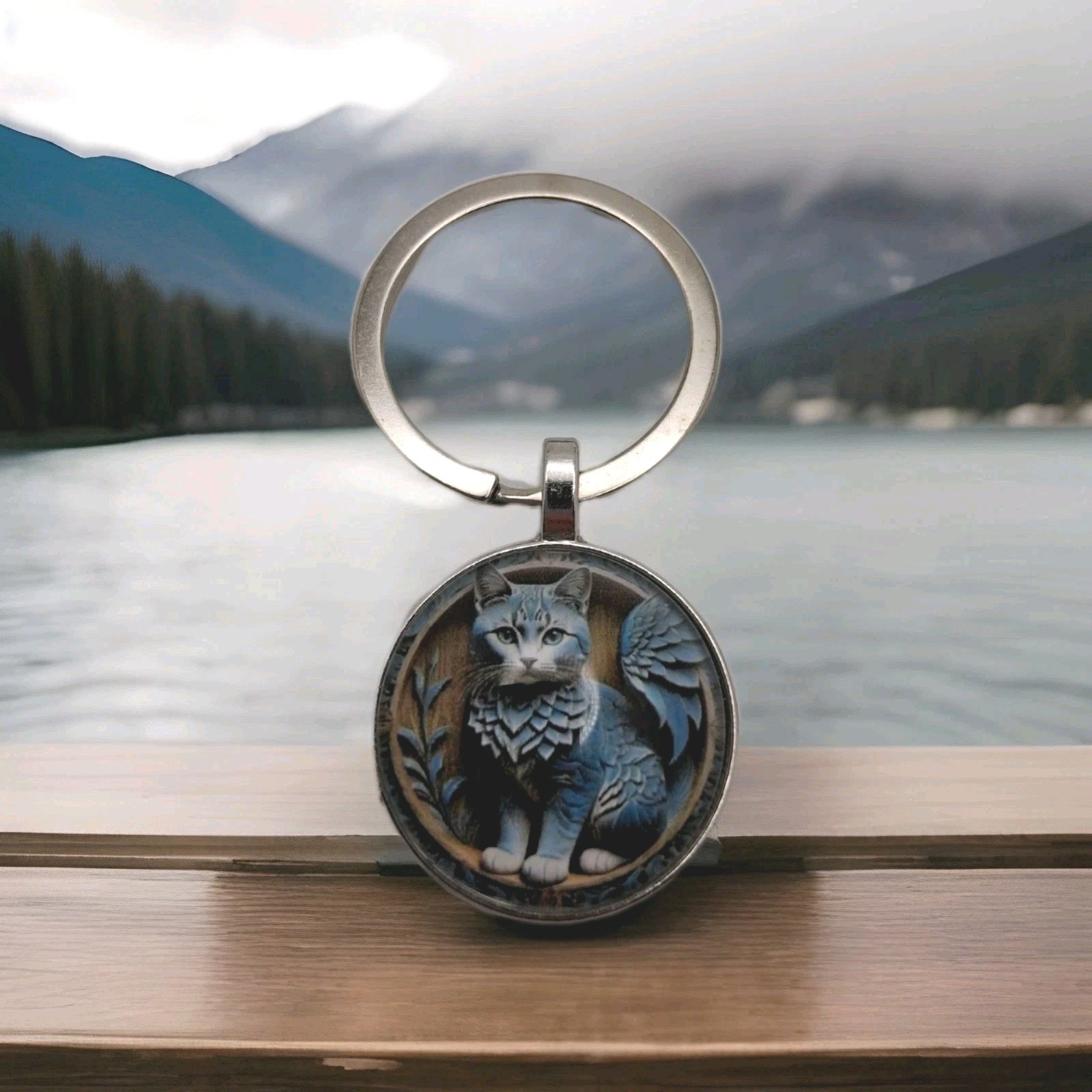 Cute Blue Cat Key Ring Keychain Women Men Cat Lover Gift