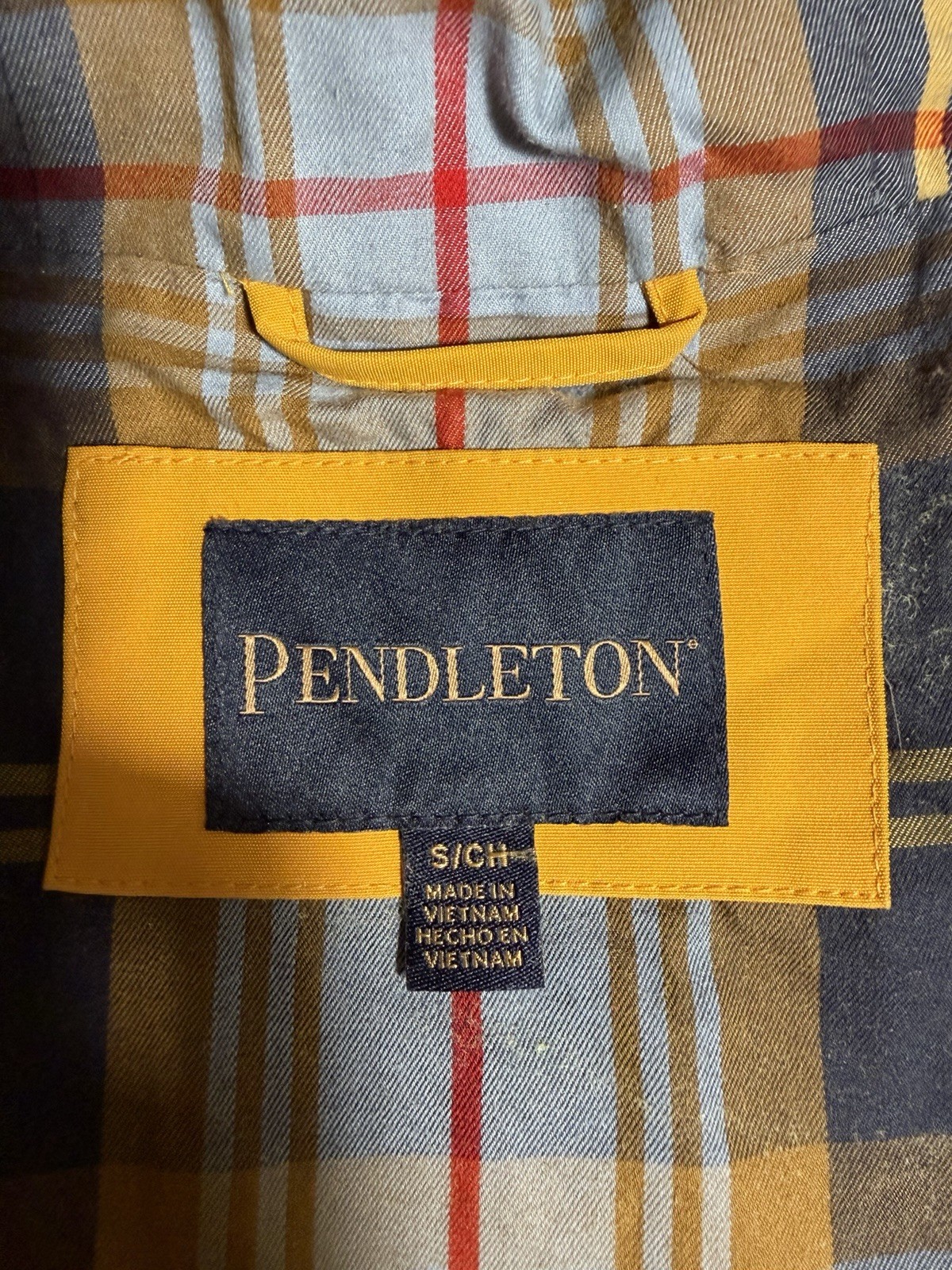 Vintage Pendleton Women’s Rain Slicker Jacket Yellow Hooded Plaid Lined Size S