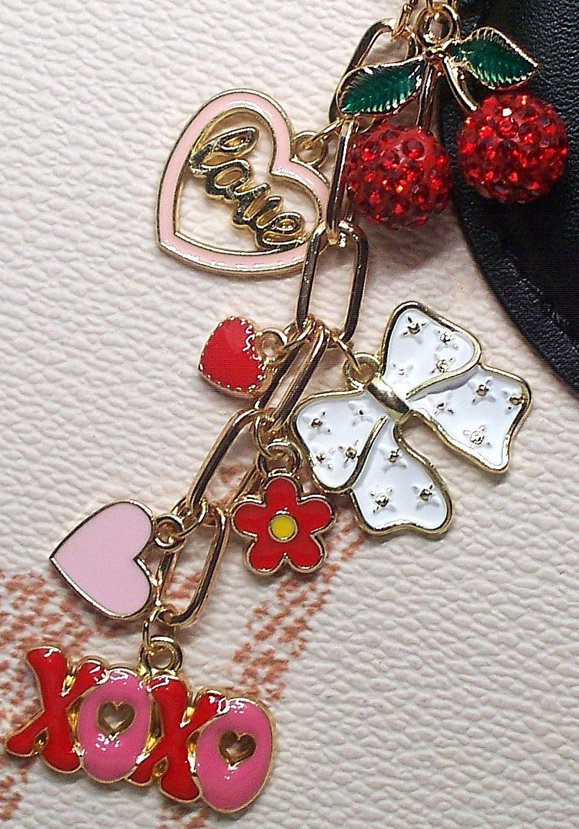Bag Charm Purse Charm Keychain Pink Red Hearts Bow Cherry XOXO Love Y2K Coquette