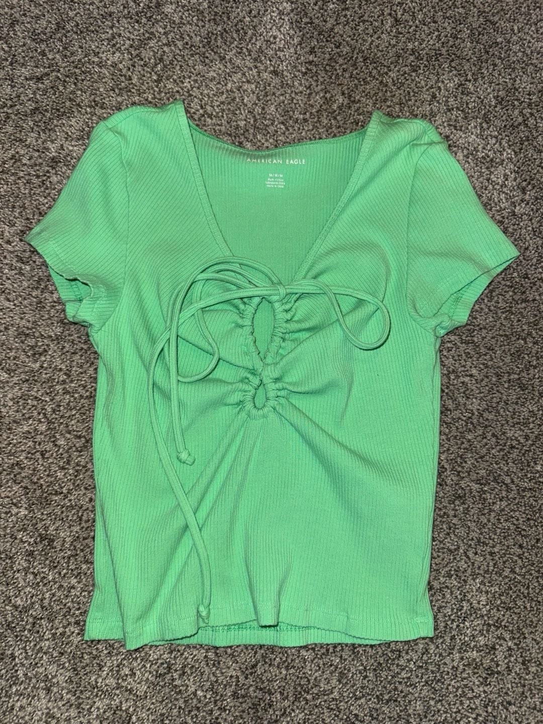 American Eagle Keyhole Tie-Front Ribbed Tee