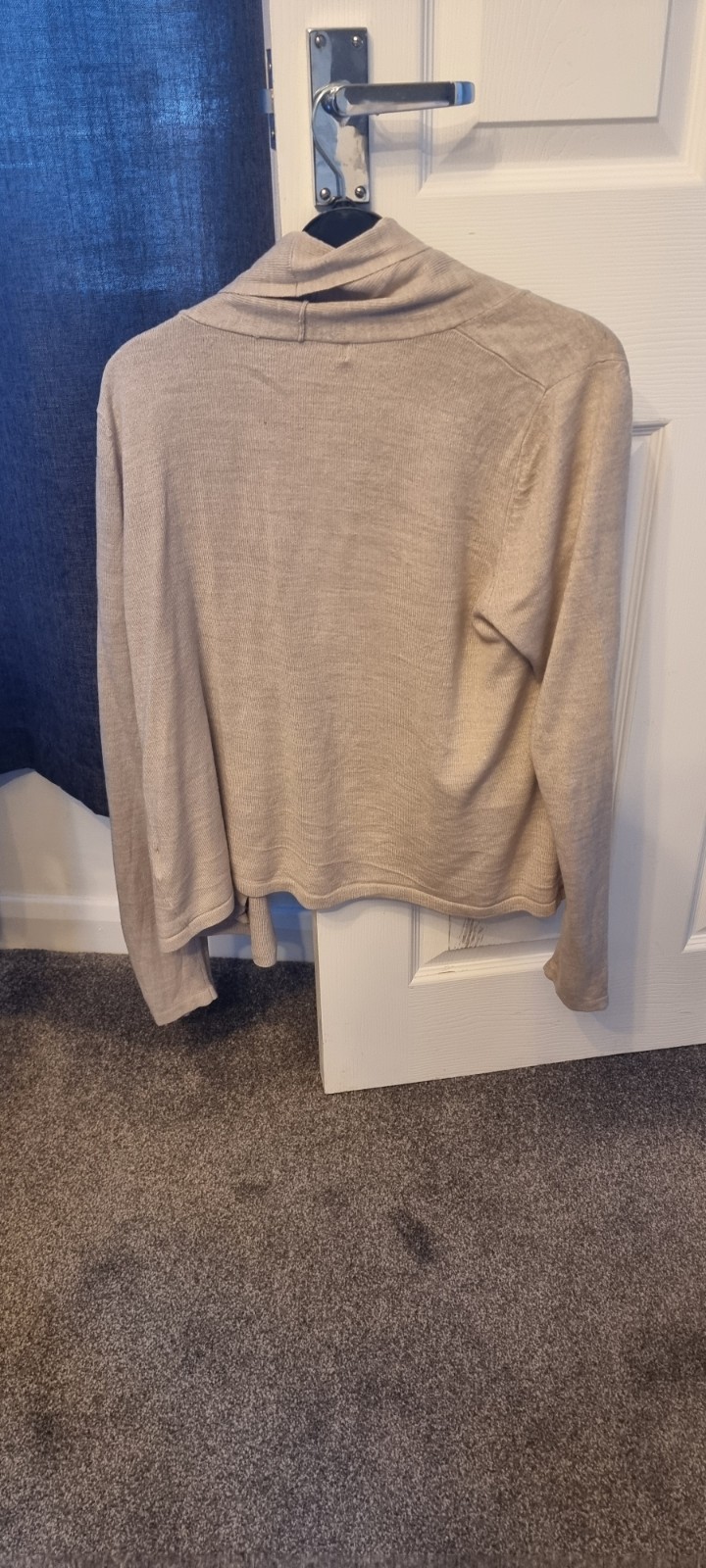 M&S Collection Oatmeal Beige Fine Knit Open Front Cardigan with Zip Details