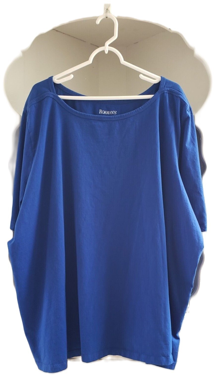 Roamans Pullover Tee Shirt Plus Size 5X 38/40 Top Blue 100% Cotton Tunic Blouse