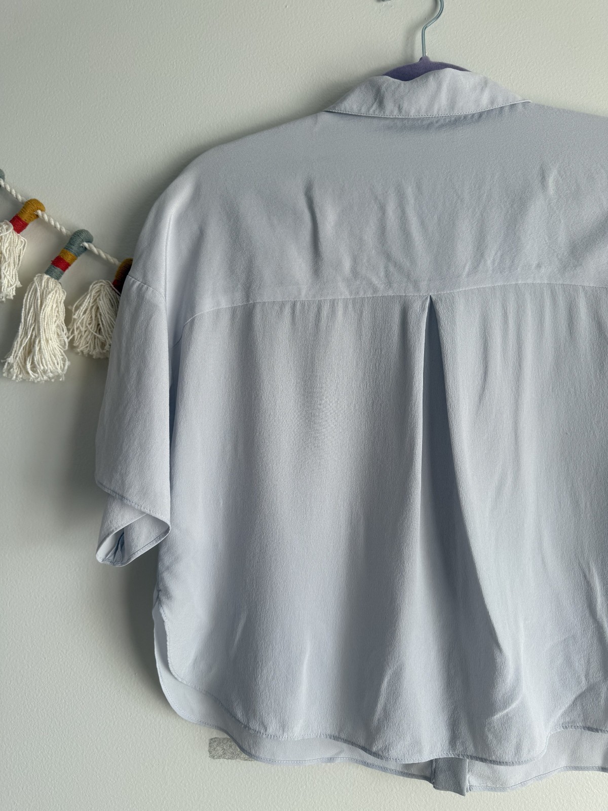 Grana 100% Silk Gray Boxy Button Down Top Timeless Modest Minimalist Basics S
