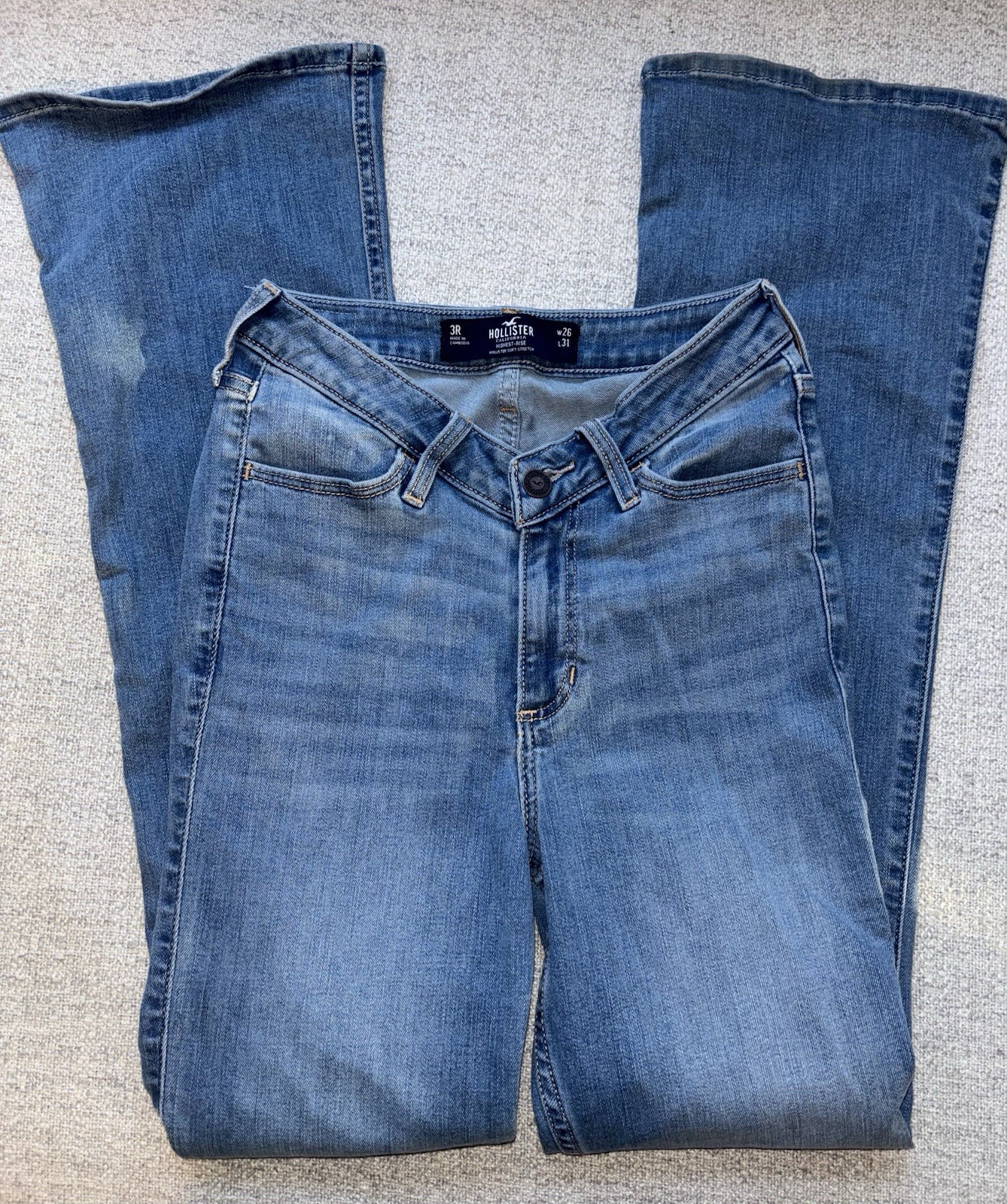Hollister Women’s High Rise Vintage Flare Jeans Light Wash Blue Denim Stretch 3R