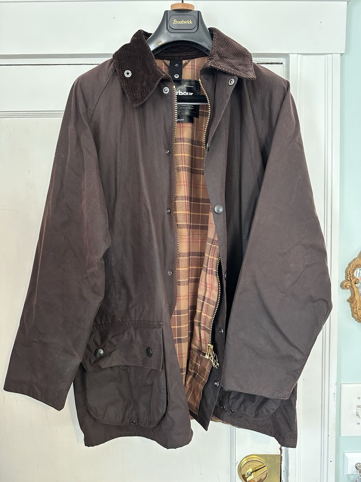 Men’s Barbour Beaufort Rustic 40 Waxed Canvas Jacket Coat With Hood England