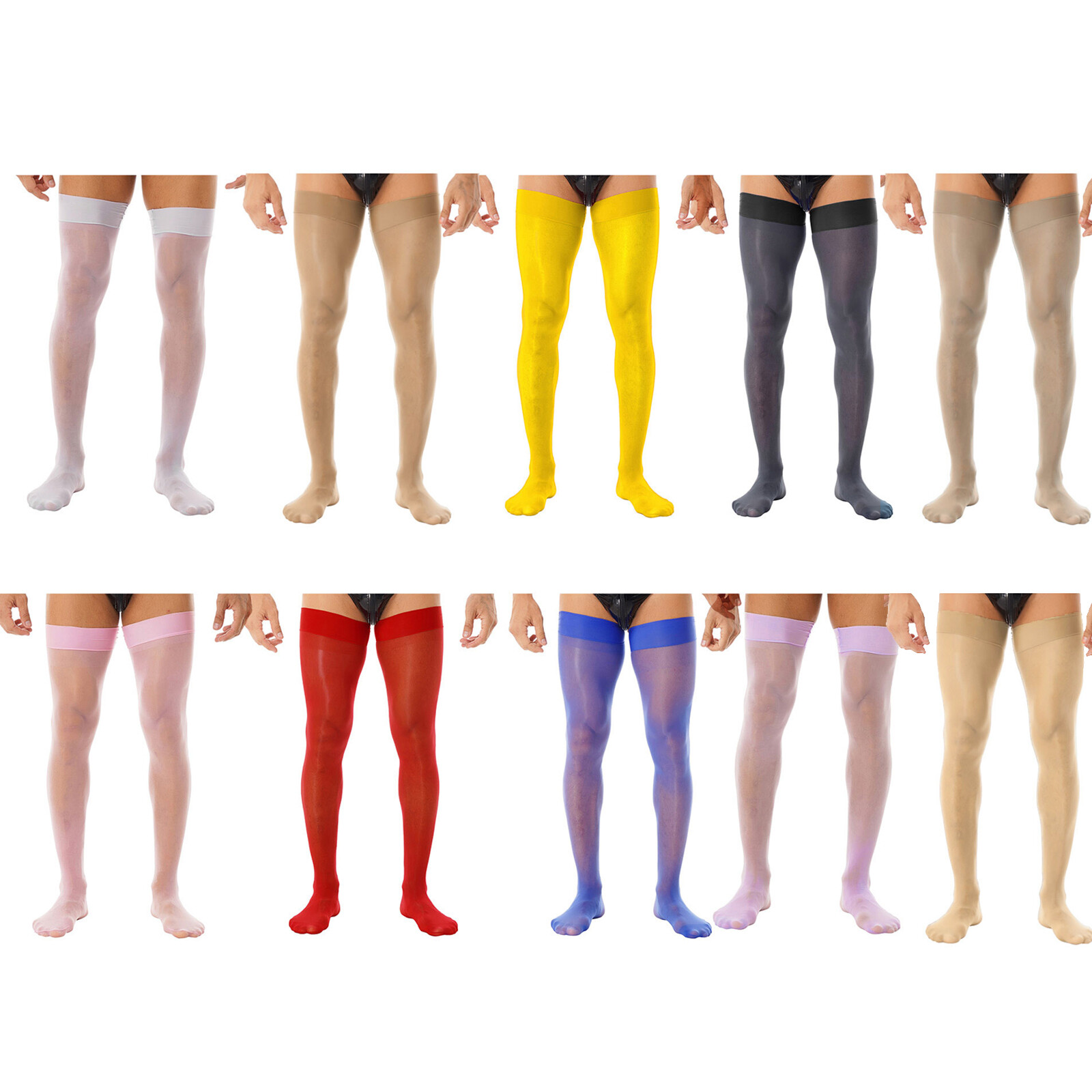 US YiZYiF Men Oil Glossy See-through Stockings Ultra Thin Sheer Thigh High Socks