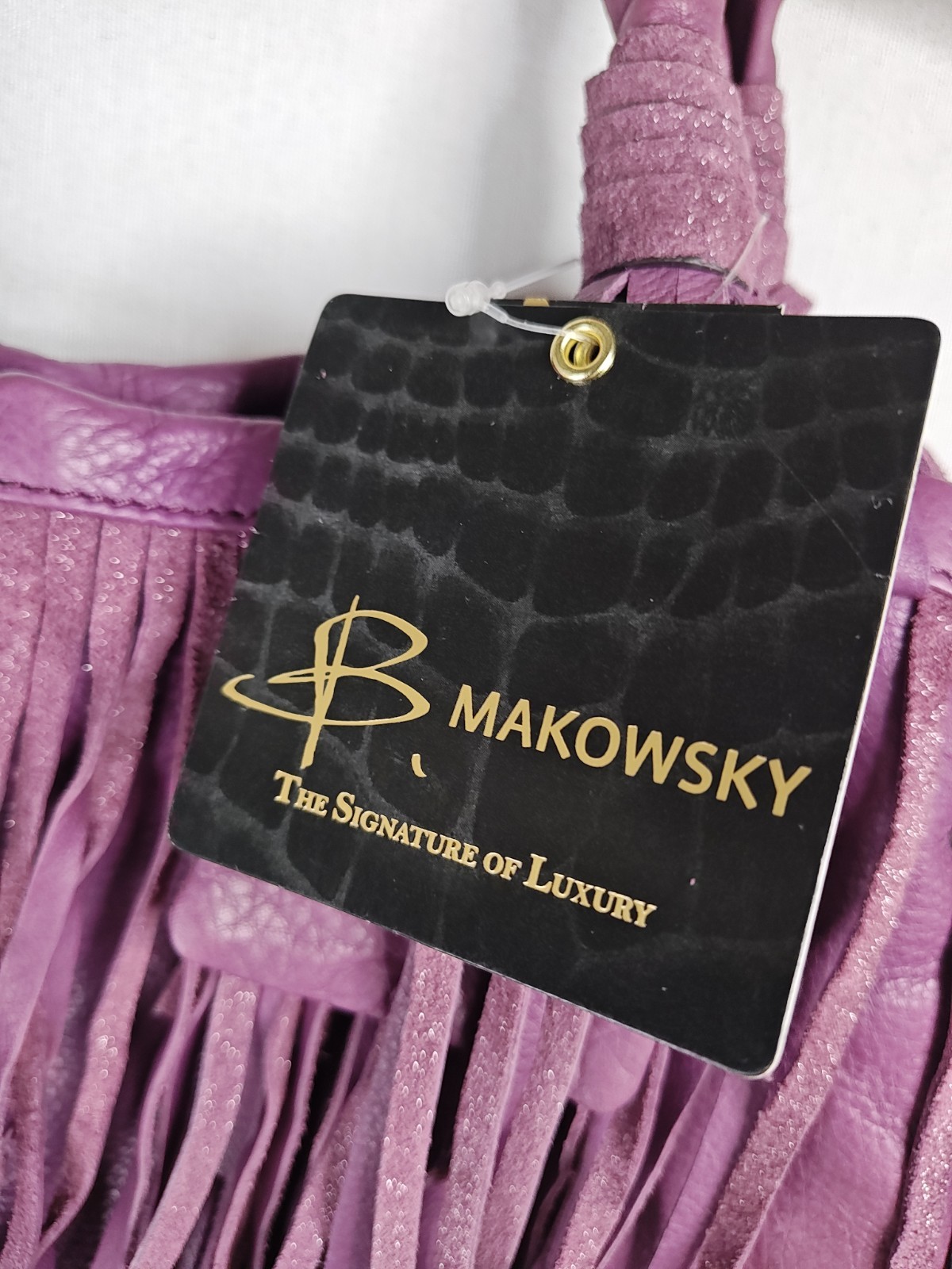 ​B. Makowsky Cabernet Purple Leather Fringe Tote Bag Hobo Purse NWT A212792