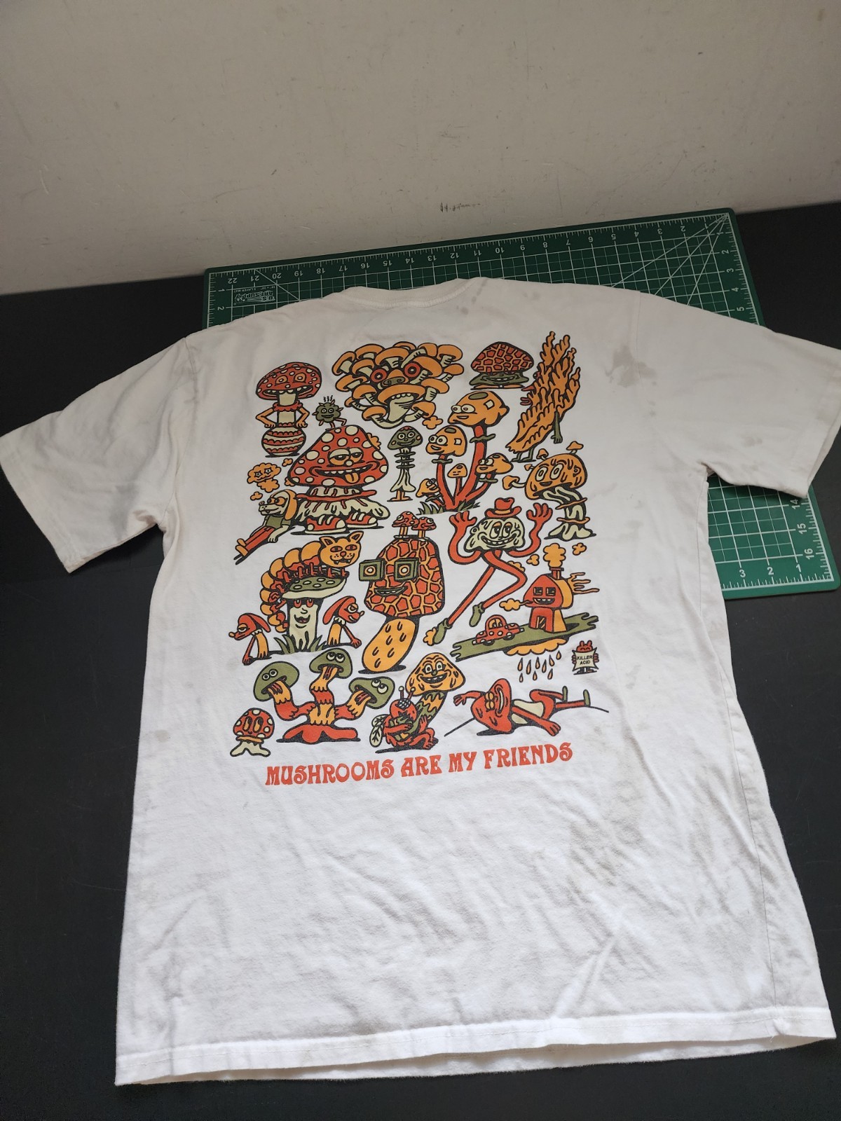 Killer Acid Art Shirt Size Large Mushroom White Surreal Psychedelic Limited