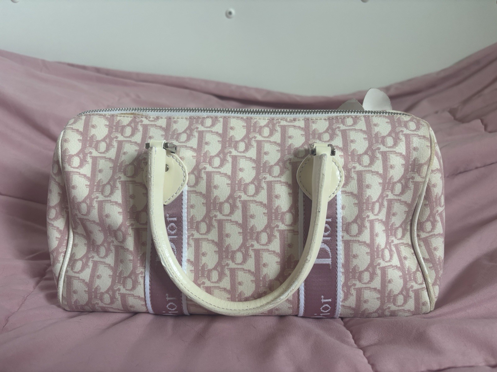 Christian Dior Diorissimo Pink Boston Trotter Logo Handbag Tote Vintage Y2K
