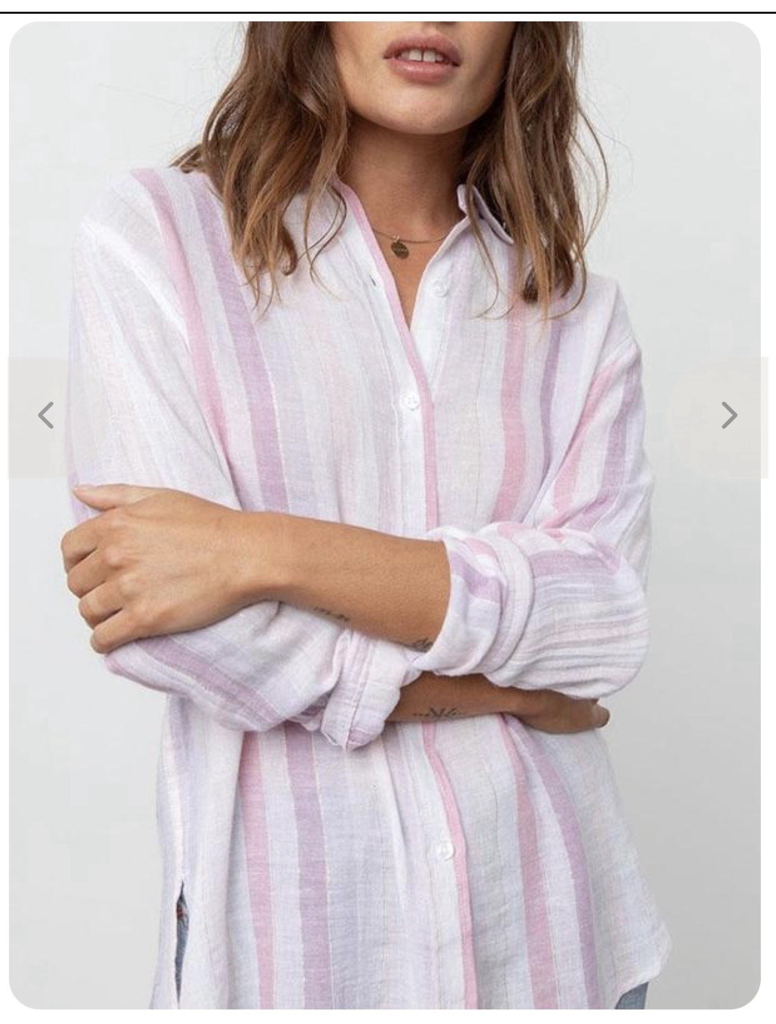 Rails Women’s White/Pink/Purple Striped Linen Collared Button-Up Shirt M