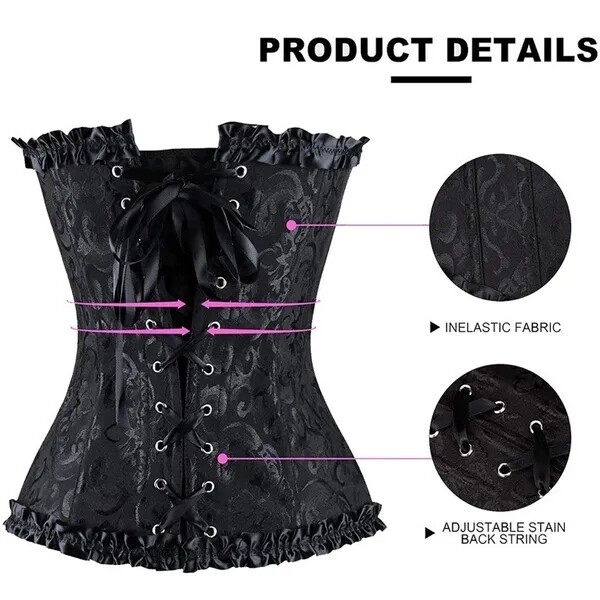 Women Lace Up Sexy Bustier Corset Overbust Burlesque Tops Lingerie Waist Cincher