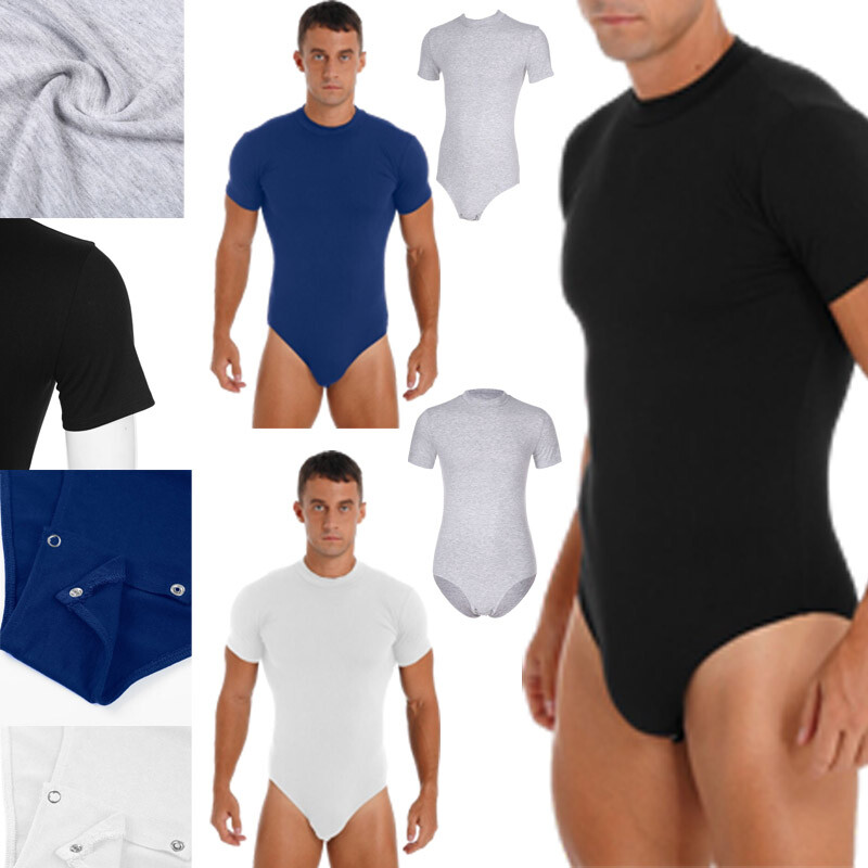 US Men’s Short Sleeve Press Button Crotch Shirt Bodysuit Undershirts Leotard Top