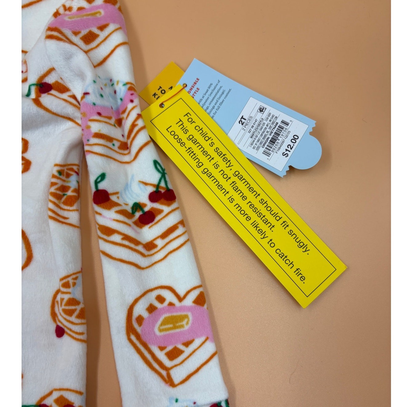 Waffle & Heart Print 2-Piece Pajama Set Size 2T NWT