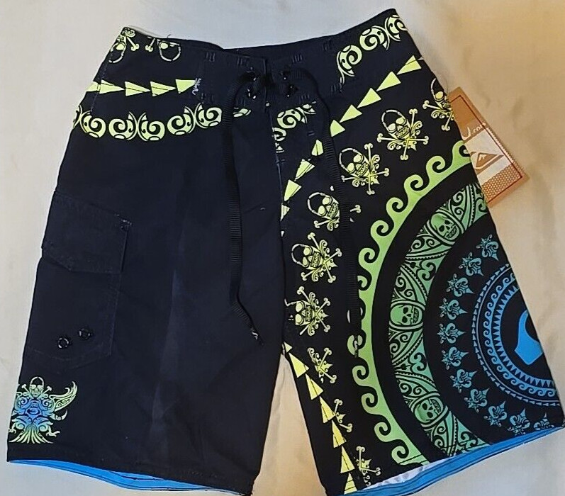 Quicksilver Kids Boys Swim Trunks Board Short M 24 Black Yellow Green Blue New