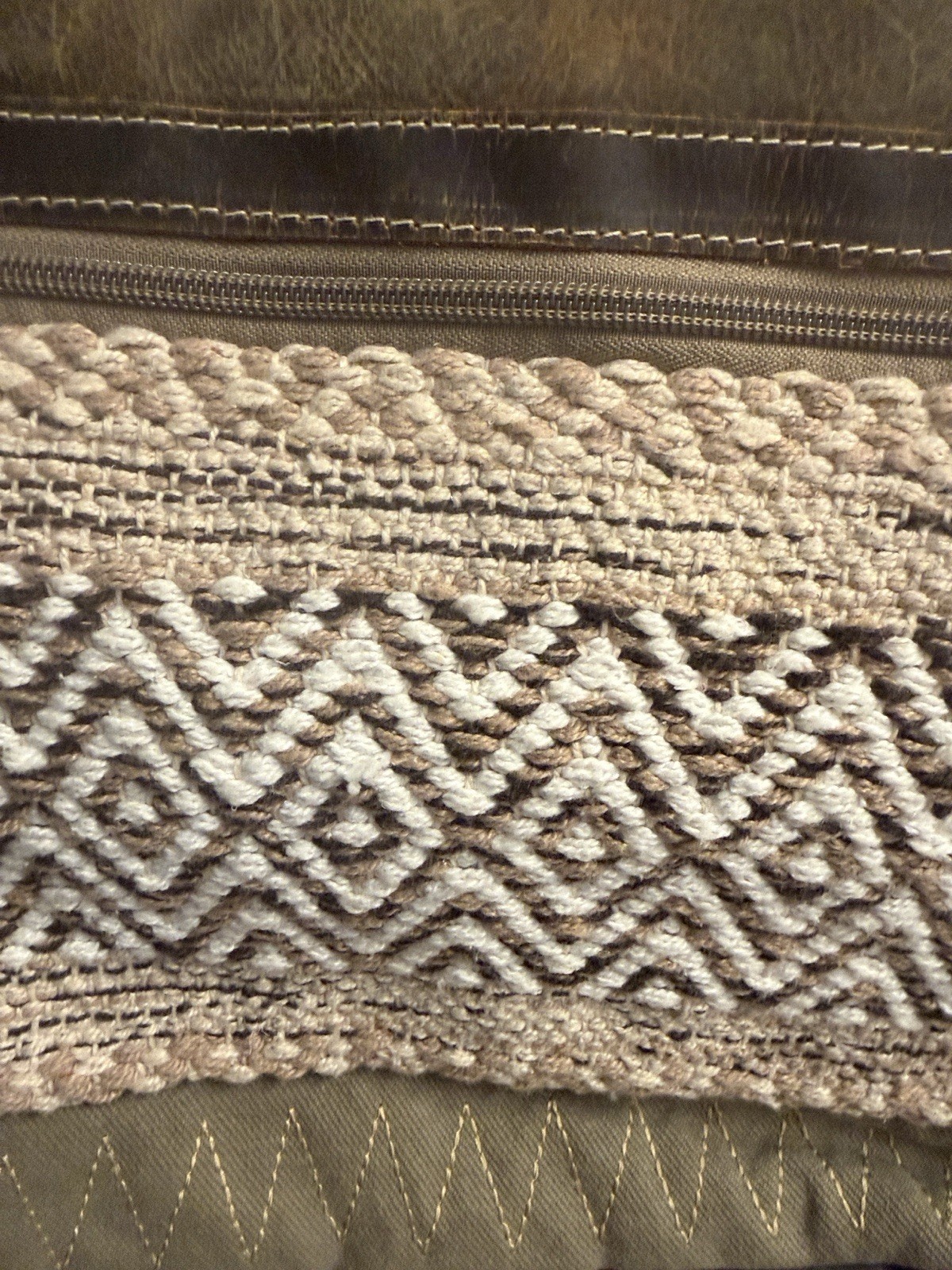 Myra Bag Geometric Crossbody Bag Brown Beige Black Zip Bronze Hardware Strap
