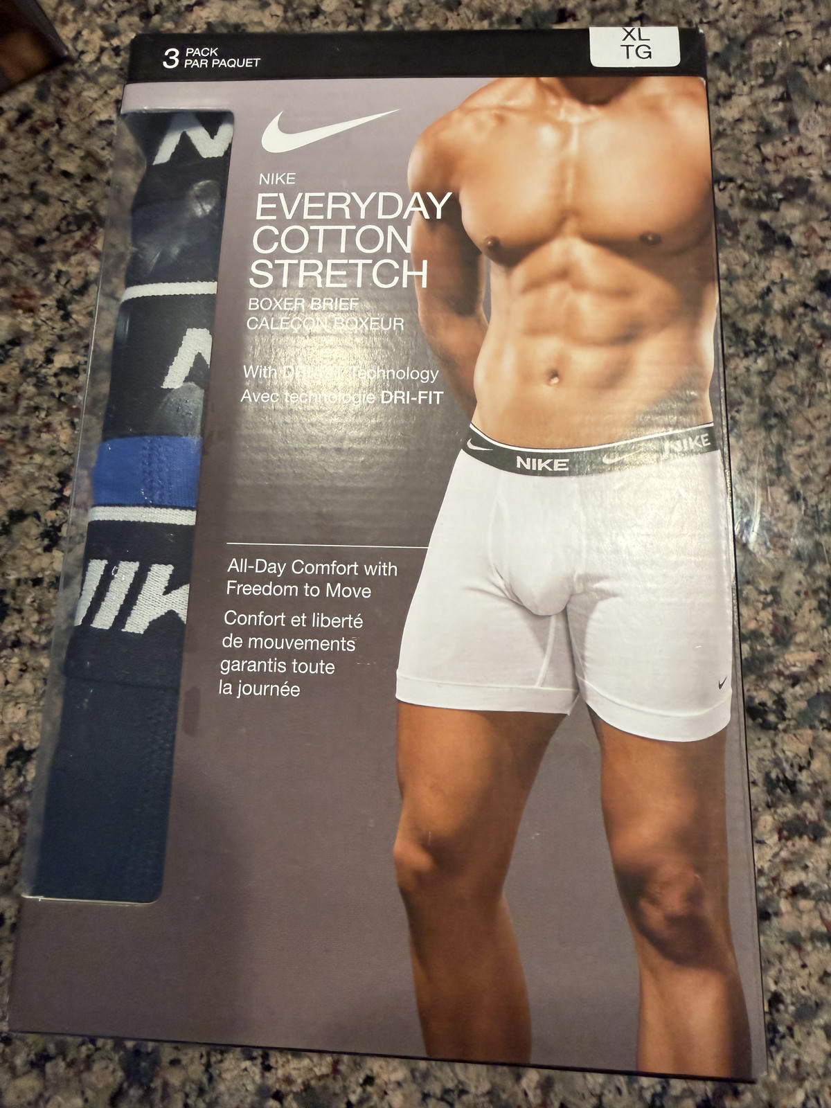 NEW Nike Everyday Cotton Stretch Dri-Fit Boxer Briefs 3 PACK Black & NAVY •Men’s