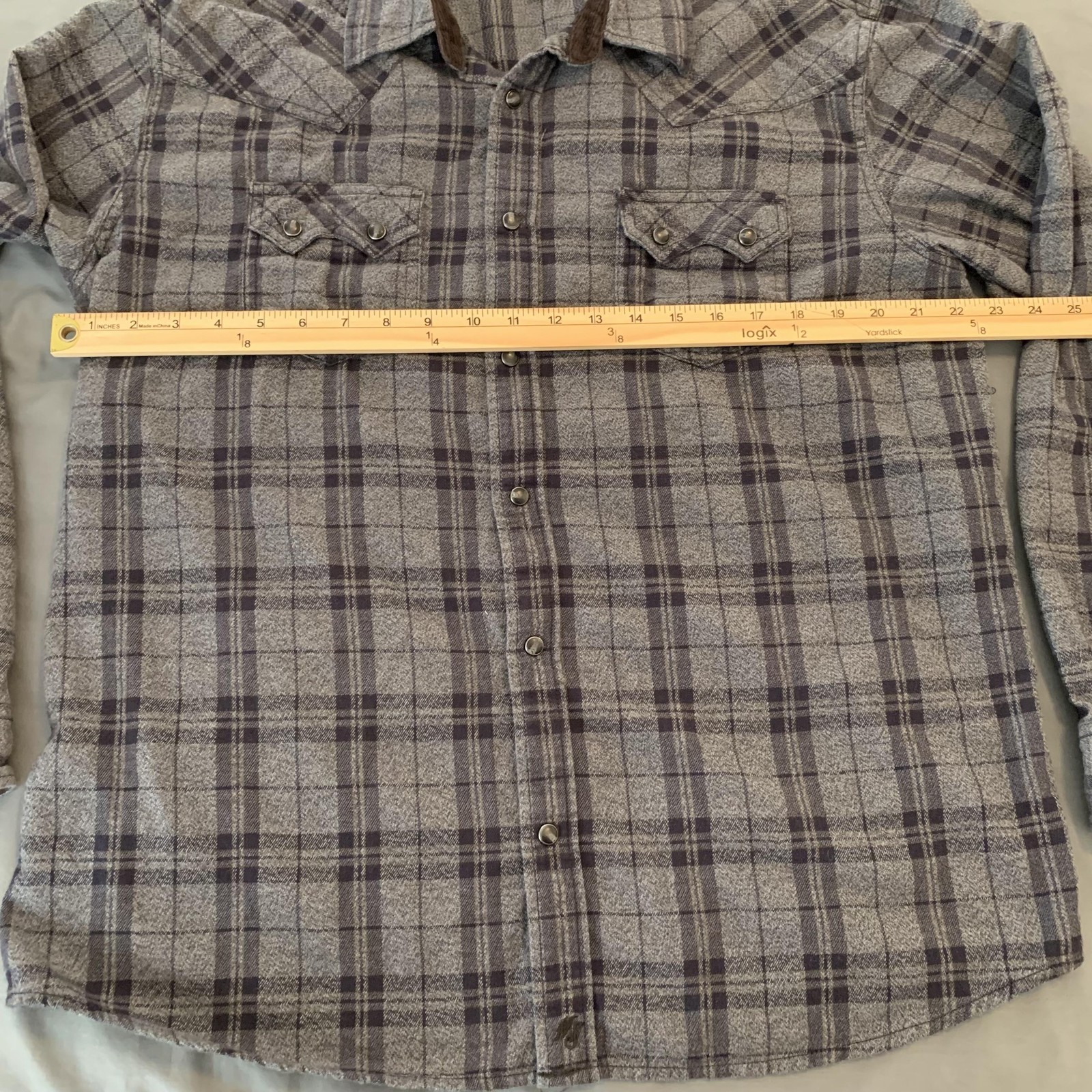 Moon Shine Spirits Shirt Mens Large Gray Plaid Western Pearl Snap Long Sleeve