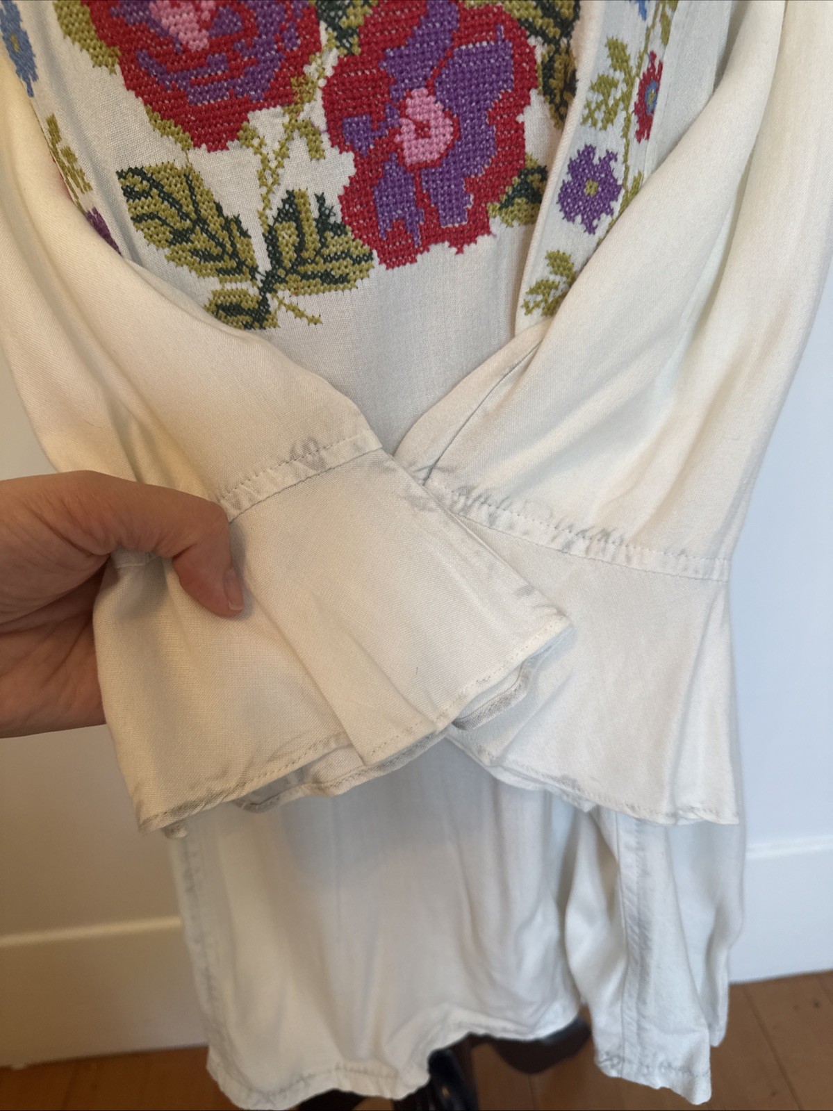 Parsley and Sage Cross Stitch Floral Bohemian Peasant Blouse Tunic Size Large