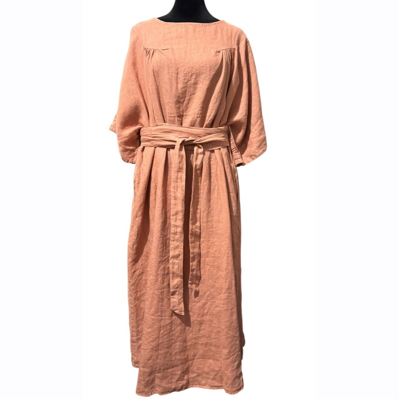 SUUNDAY The Emma 100% Linen Belted Midi Dress Blush Pink Oversized XS/S