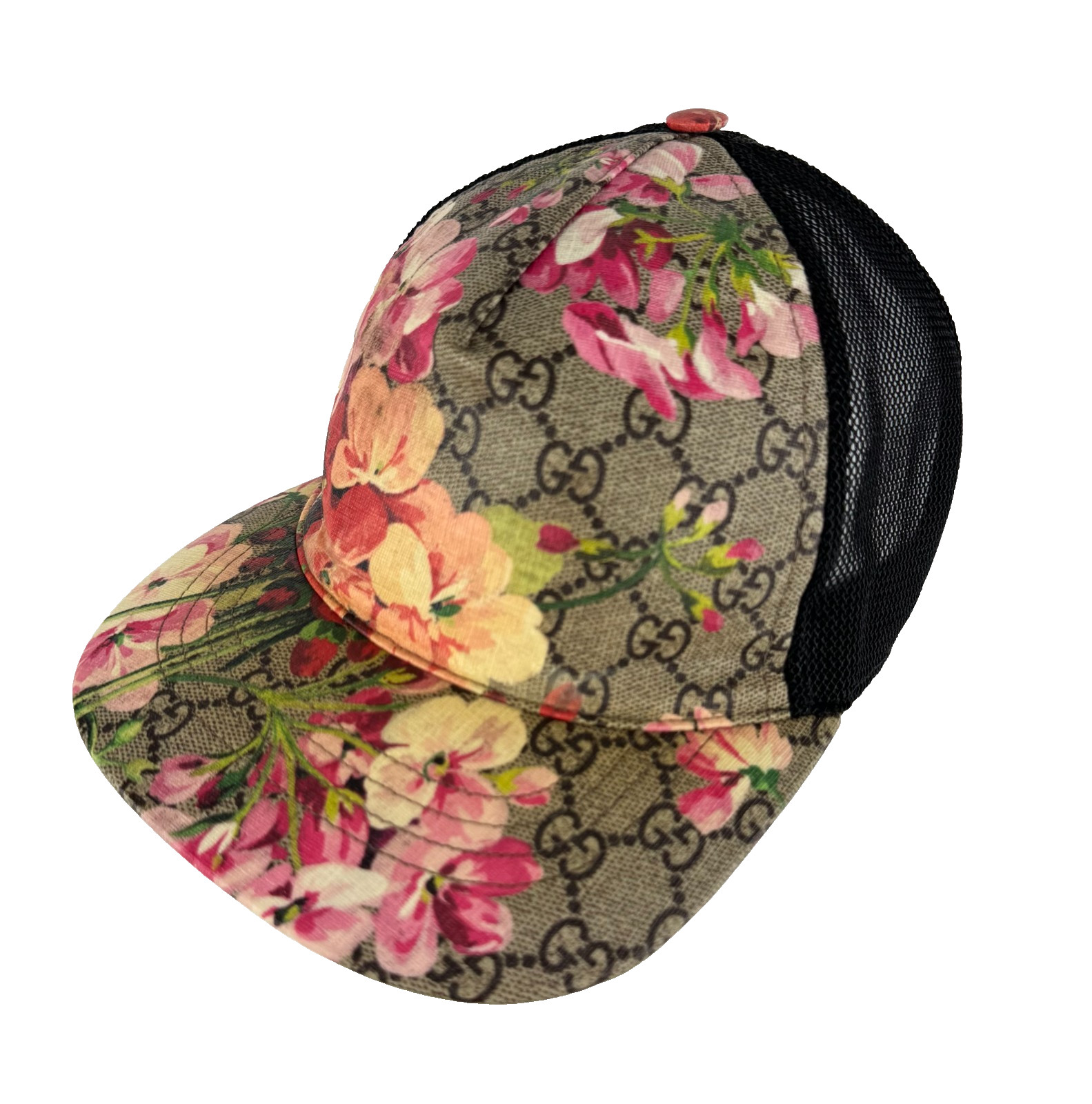 Gucci Auth Pink Blooms Sz 57 S Small GG Supreme Monogram Trucker Hat Cap