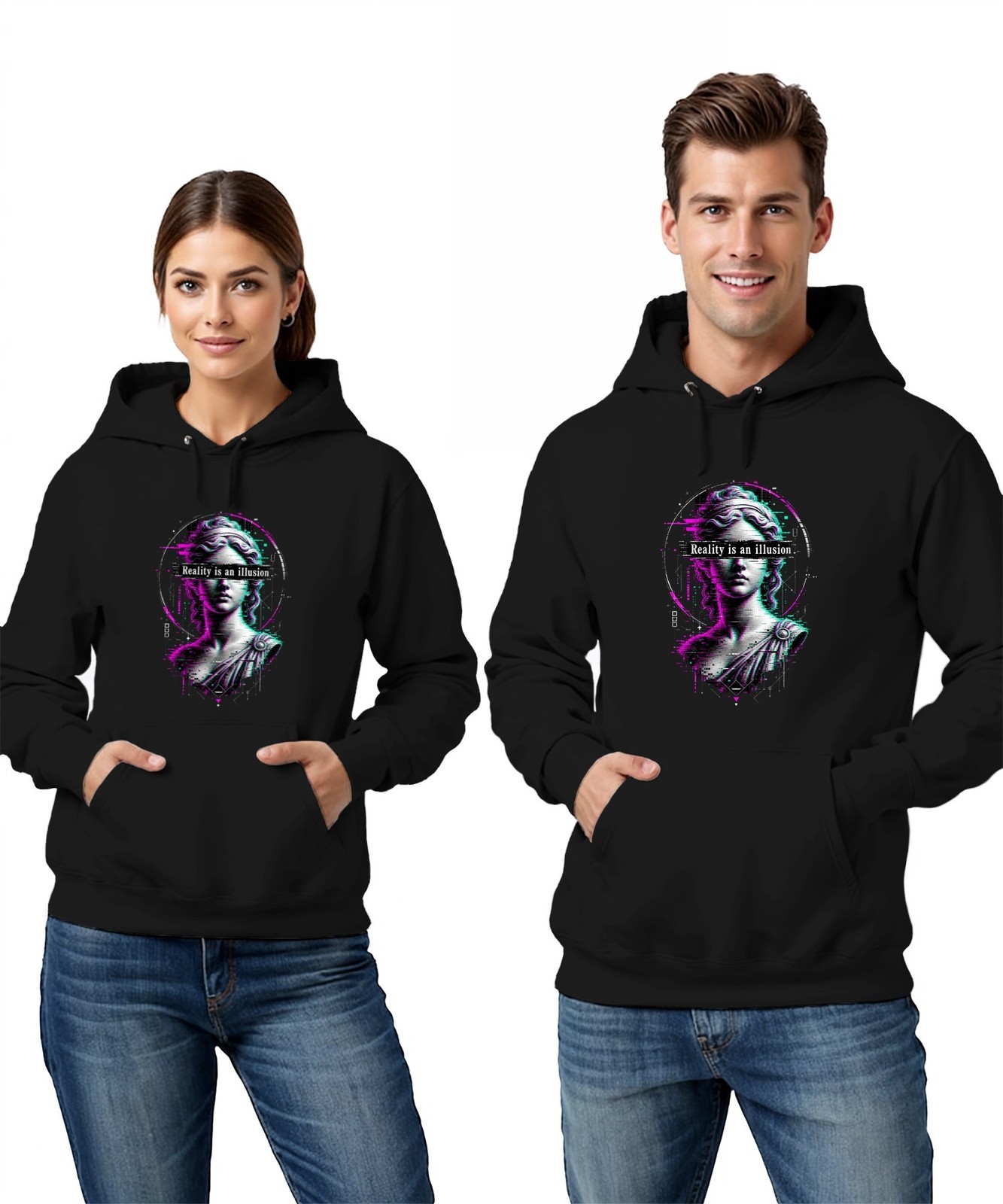 Reality is an illusion Glitch Greek Bust Unisex Hoodie Hooded Sweatshirt