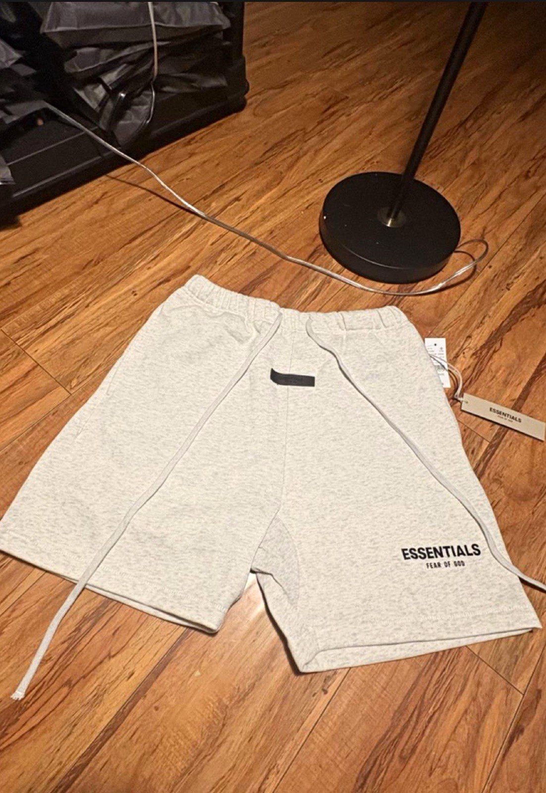 Essentials Fear of God Light Oatmeal Sweat Shorts Elastic Waist Pockets Logo