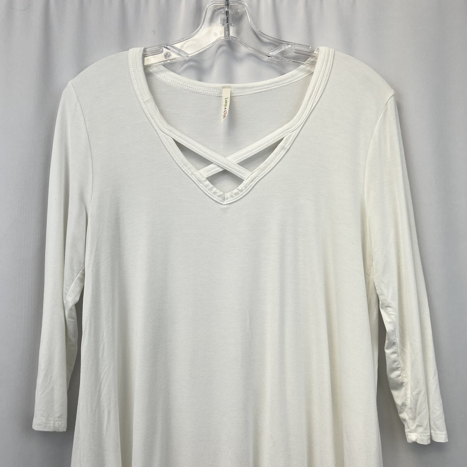 Lime n Chili Womens Top Cross Laced V-Neck 3/4 Sleeve Casual Ivory Size S