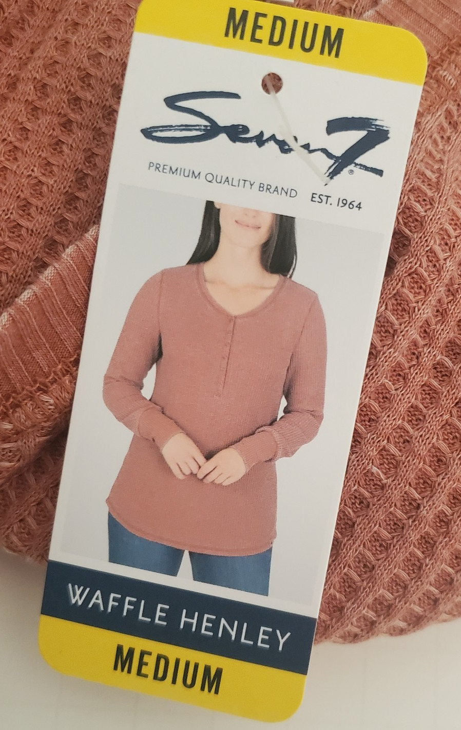Seven7 Women’s Long Sleeve Snap Waffle Henley Sz M Camel NWT