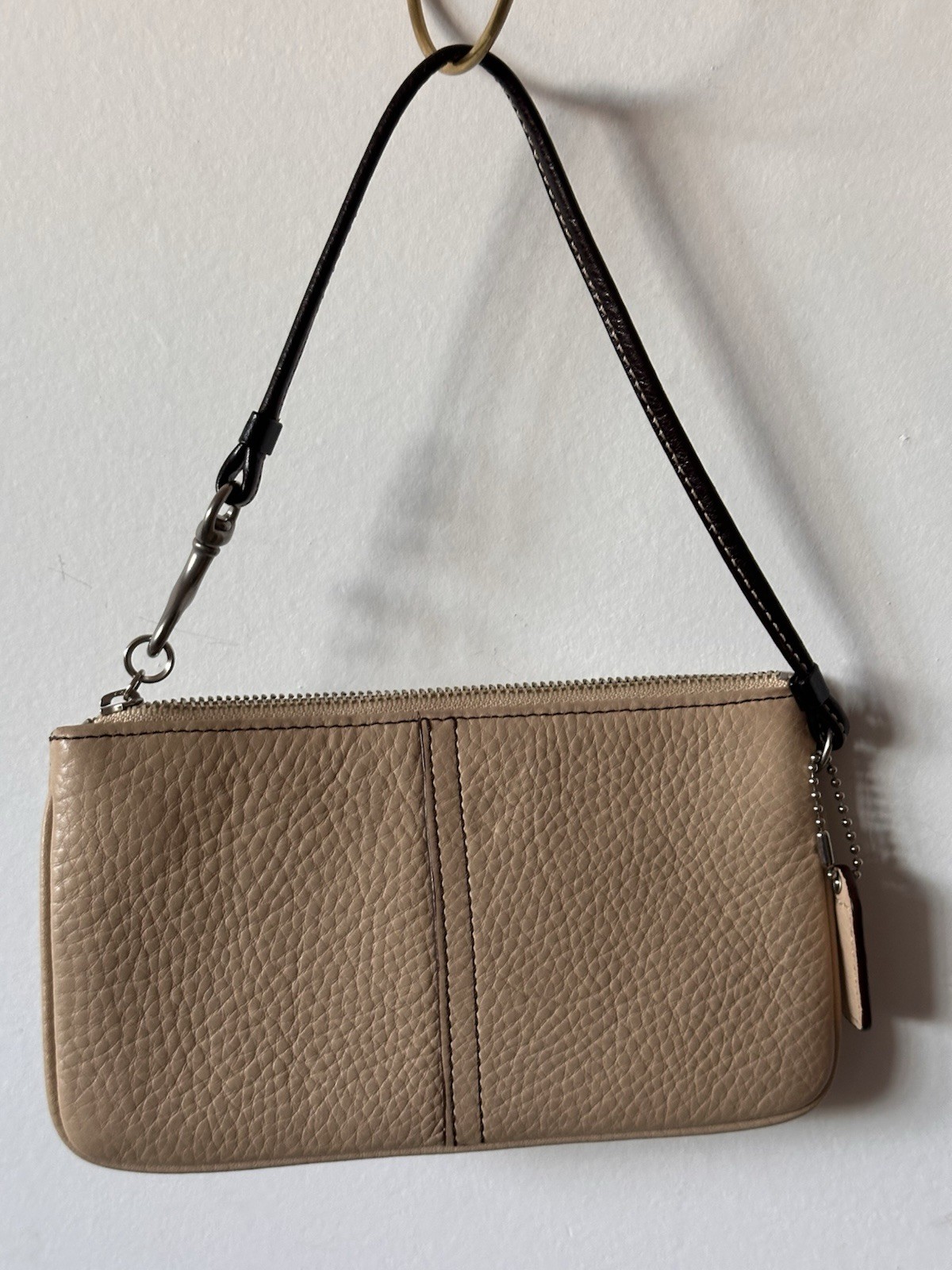 Coach C0059 Mini Wallet Pebbled Veg Tan Natural Leather Brown Leather Strap Zip