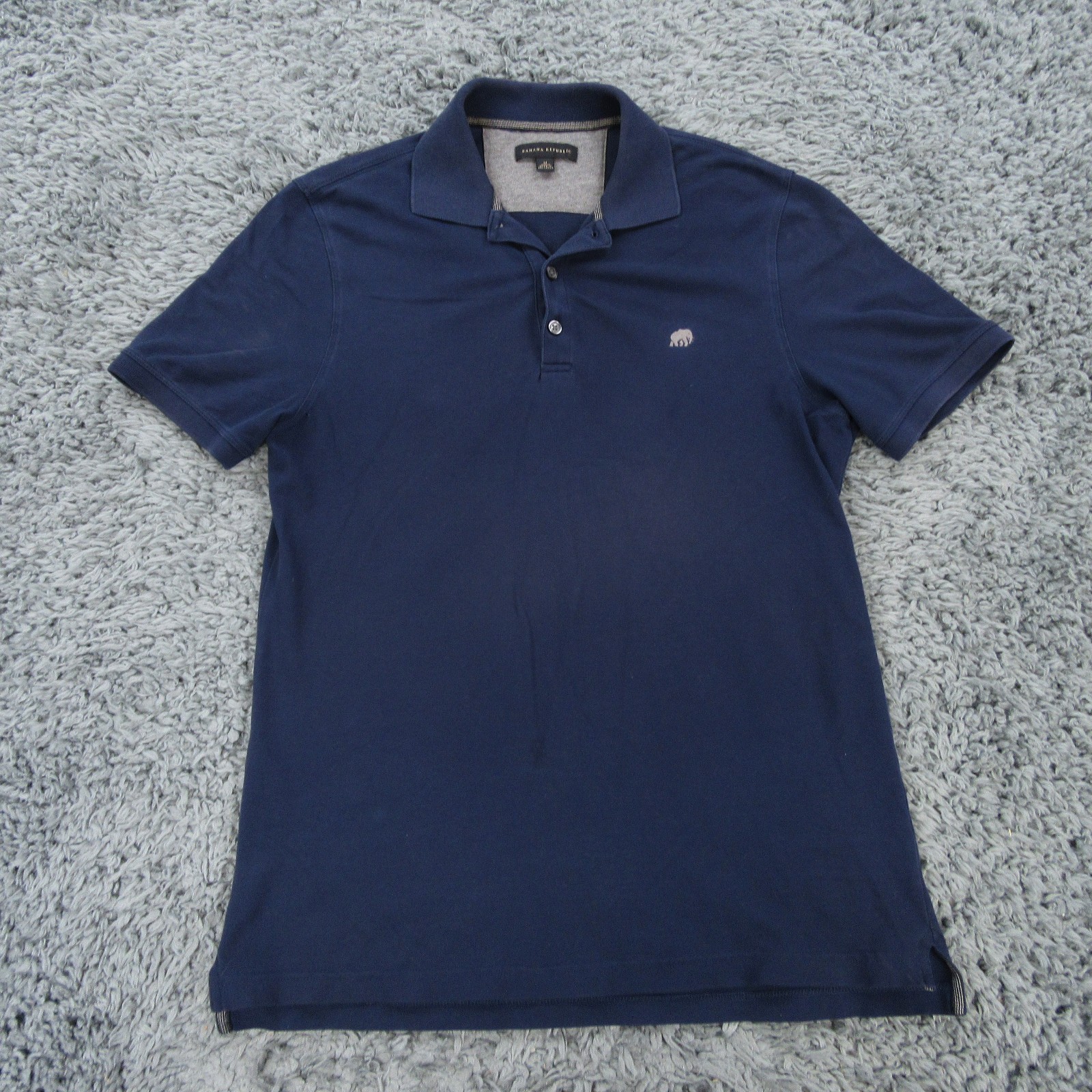 Banana Republic Shirt Mens Medium Dark Blue Stretch Polo Elephant Logo *Flaws