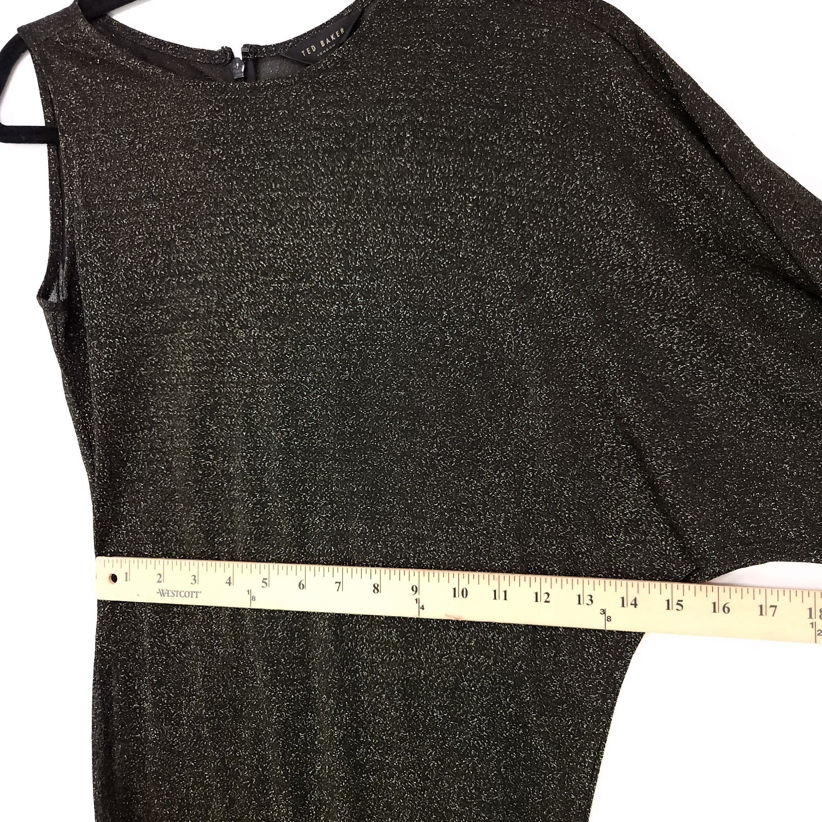Ted Baker One Shoulder Sheer Bodycon Size 0 Gold Sparkle *NO Lining