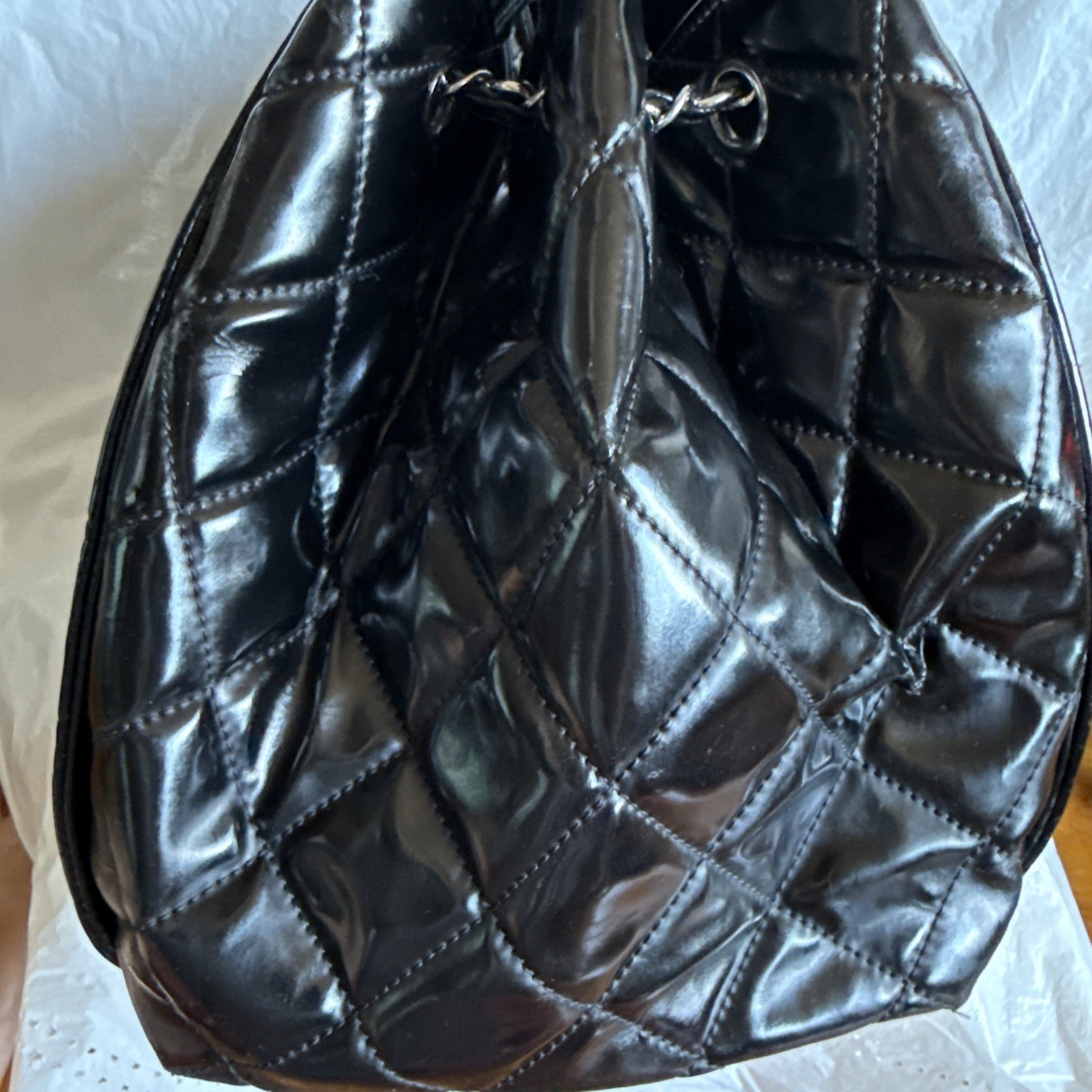 Authentic Chanel Coco Cabas Black Patent leather tote Bag