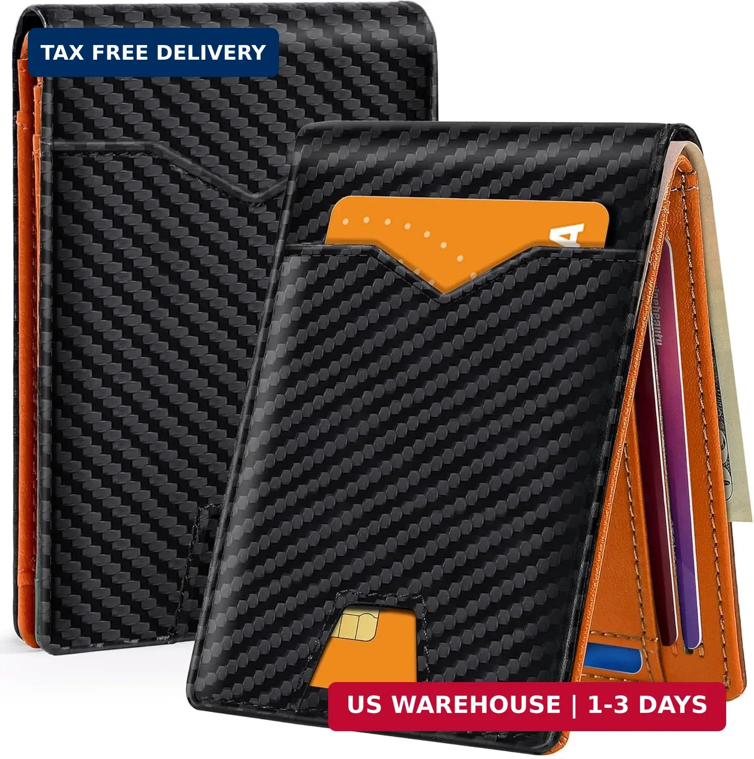 Slim Carbon Fiber Bifold Wallet Men’s RFID Blocking Travel Card Holder Case Gift