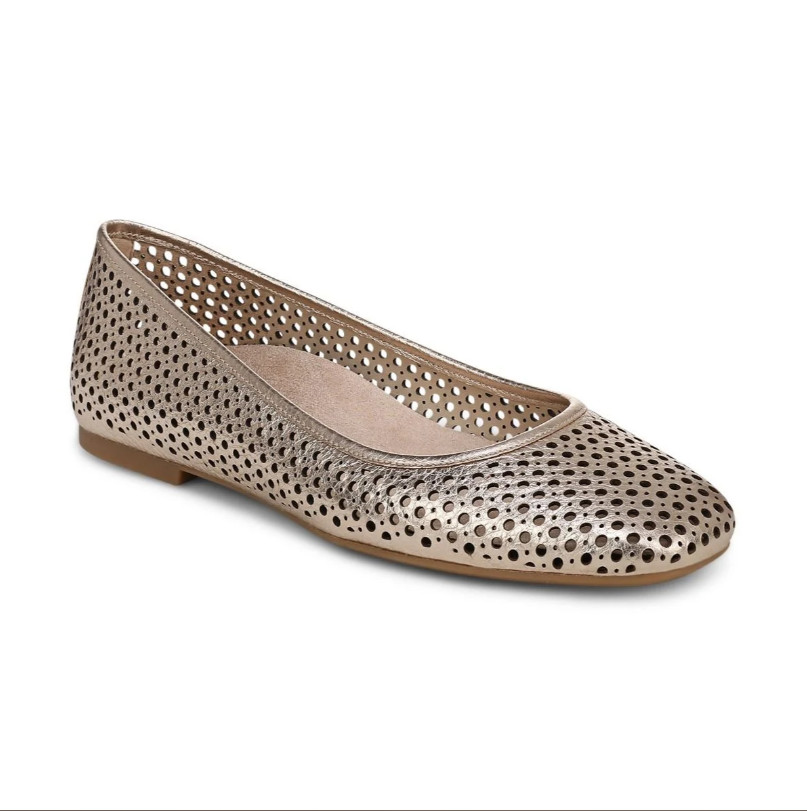 VIONICS Orinda Perf Square Toe Ballet Flat – Bronze Leather NEW