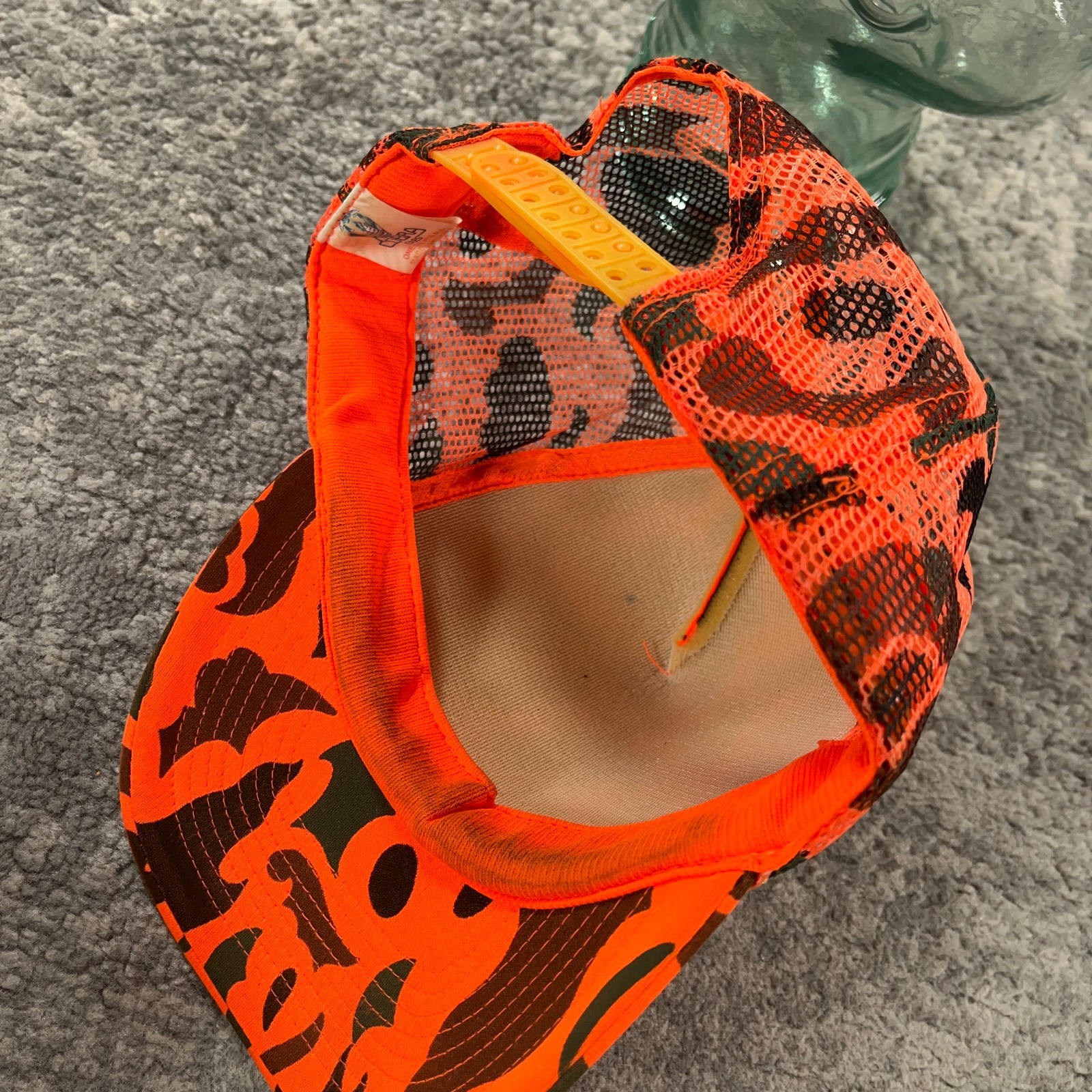 Vintage Trucker Hat Rope Cap Mens Snapback Safety Orange Camouflage 90s Outdoor