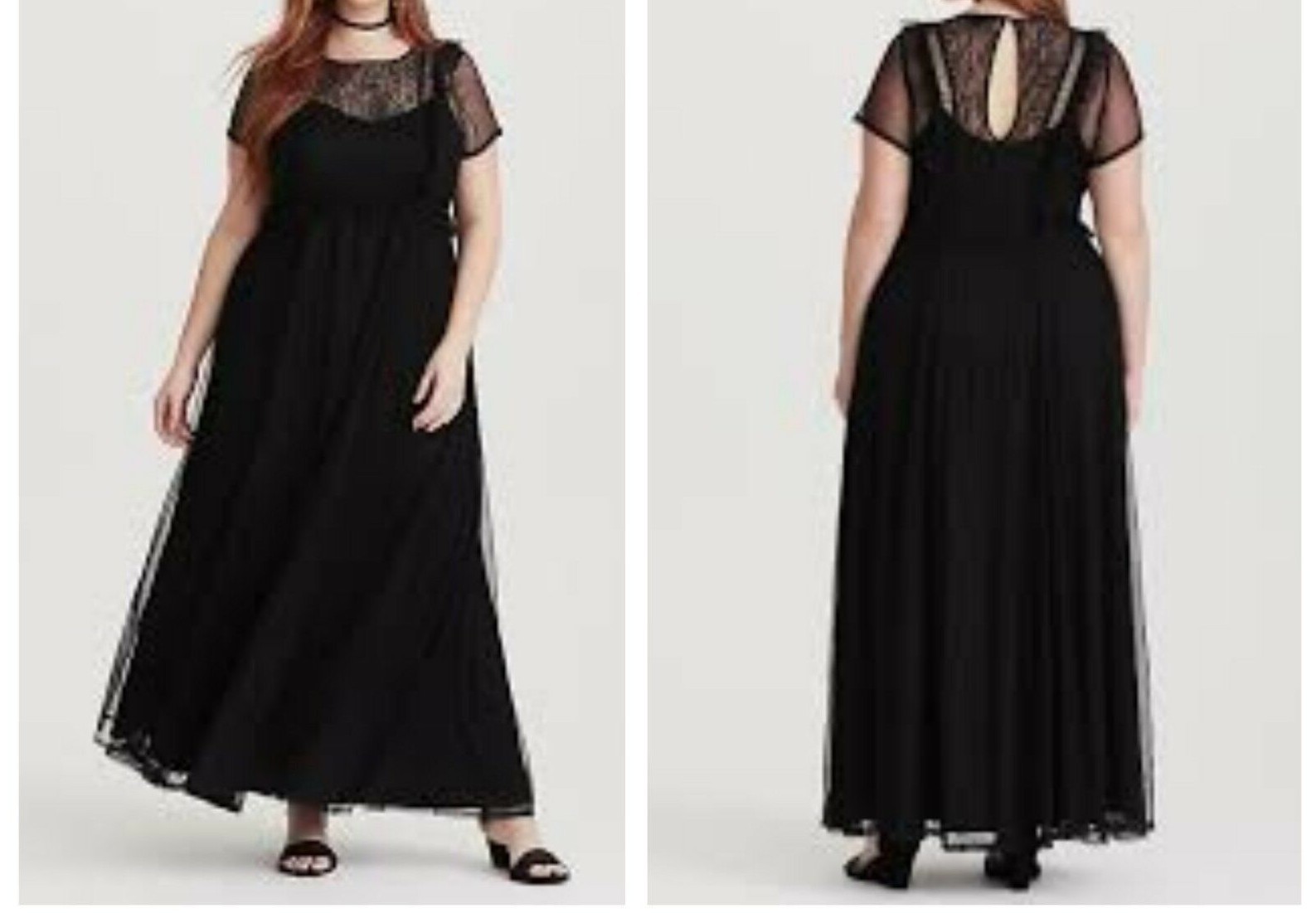 Torrid Black Lace & Mesh Maxi Dress 2 pc set 1X 14 16 #04524