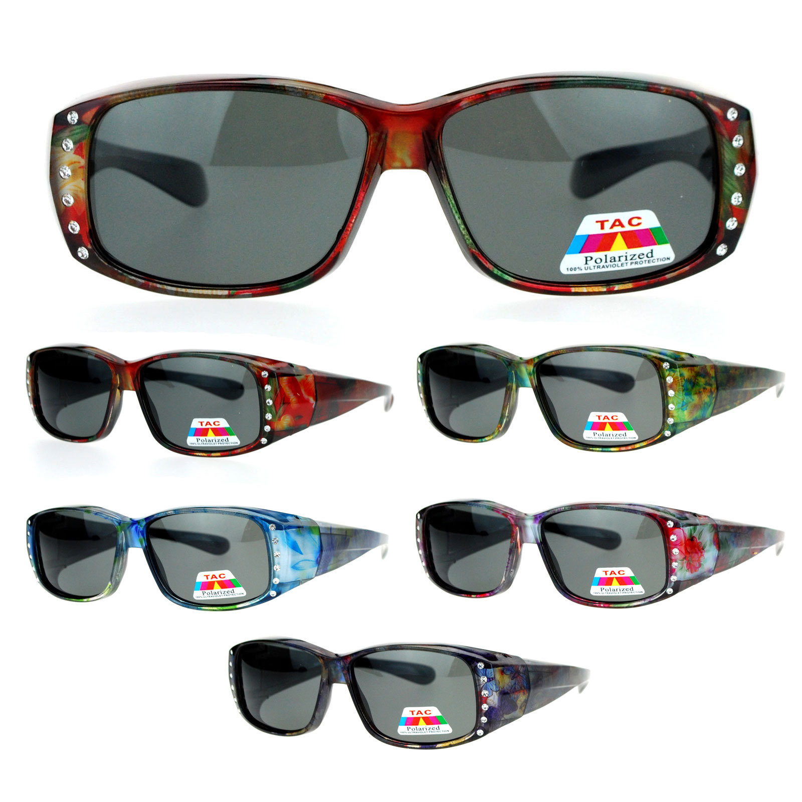 SA106 Womens Floral Print Anti Glare Polarized 60mm Fit Over OTG Sunglasses