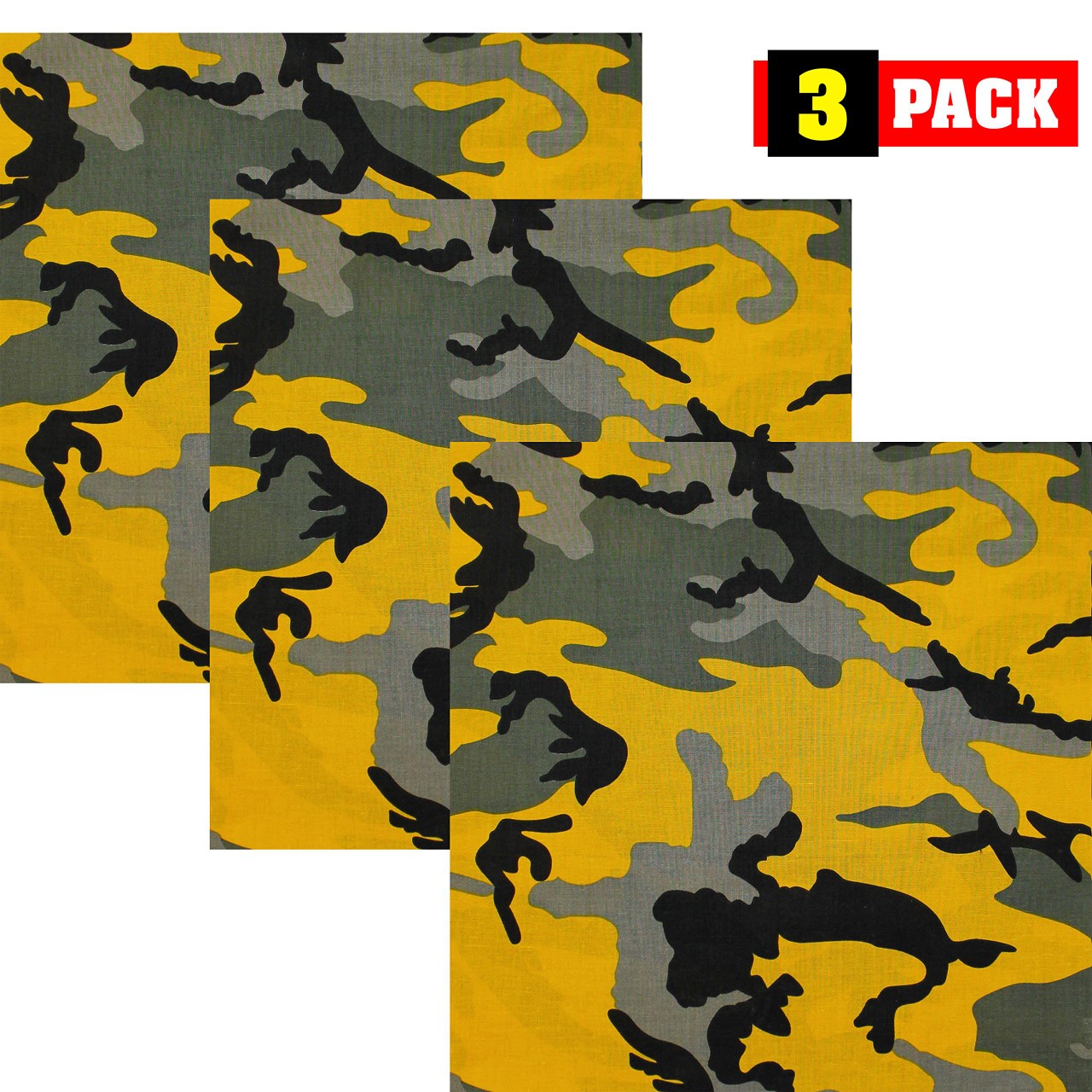Camouflage Jumbo 27″ Bandana Tactical 100% Cotton Bandanna Head Cover 3Pack