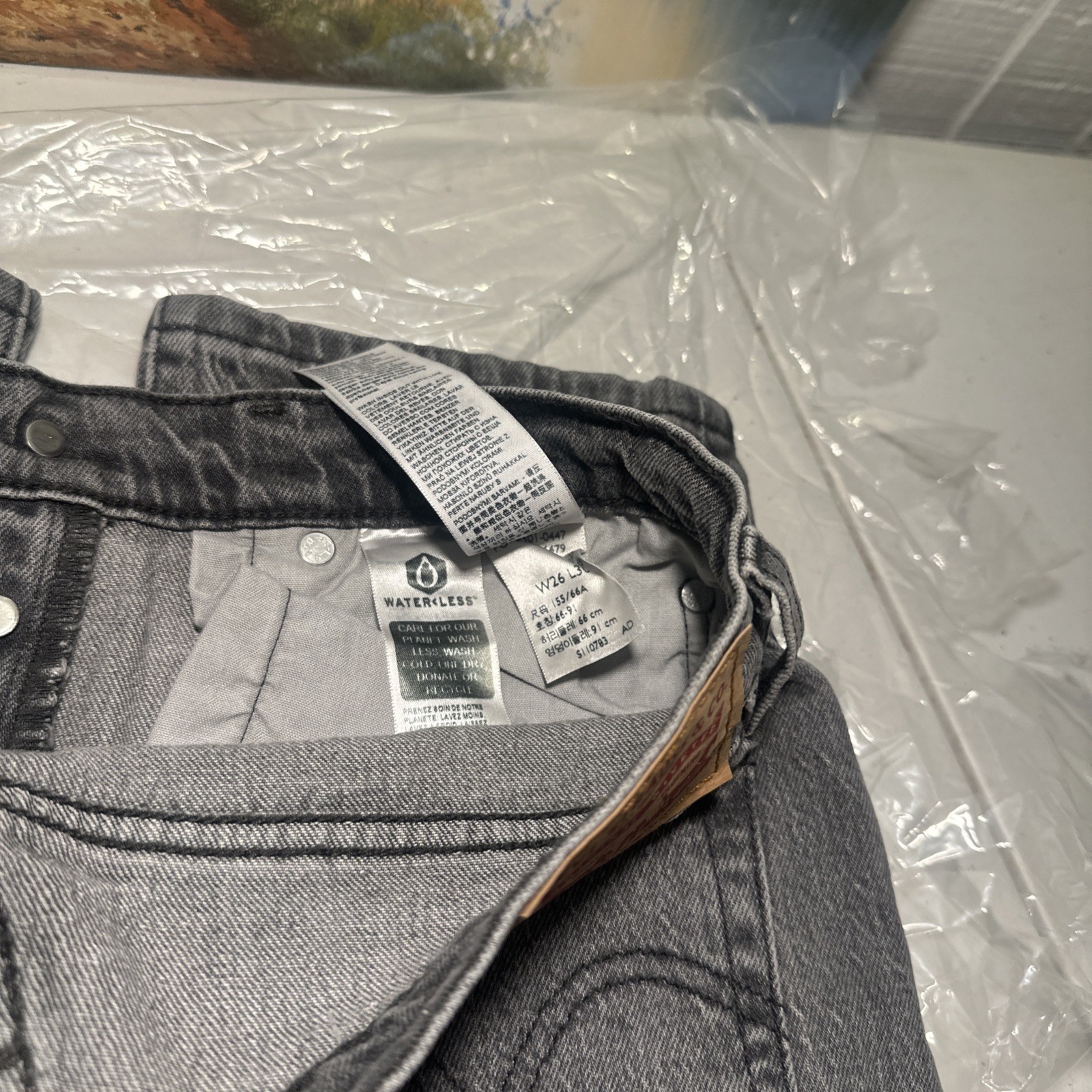 LEVI’S 501 DT Selvedge Jeans Denim Tears Irregular Biker Western Men 26×30 NOS
